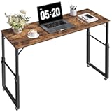 Overbed Table with Wheels, Queen Size Mobile Bed Desk with Adjustable Height, Rolling Table, Dining Table, Computer Desk, for Bedroom, Living Room, Office, Rustic Brown MTHR18001