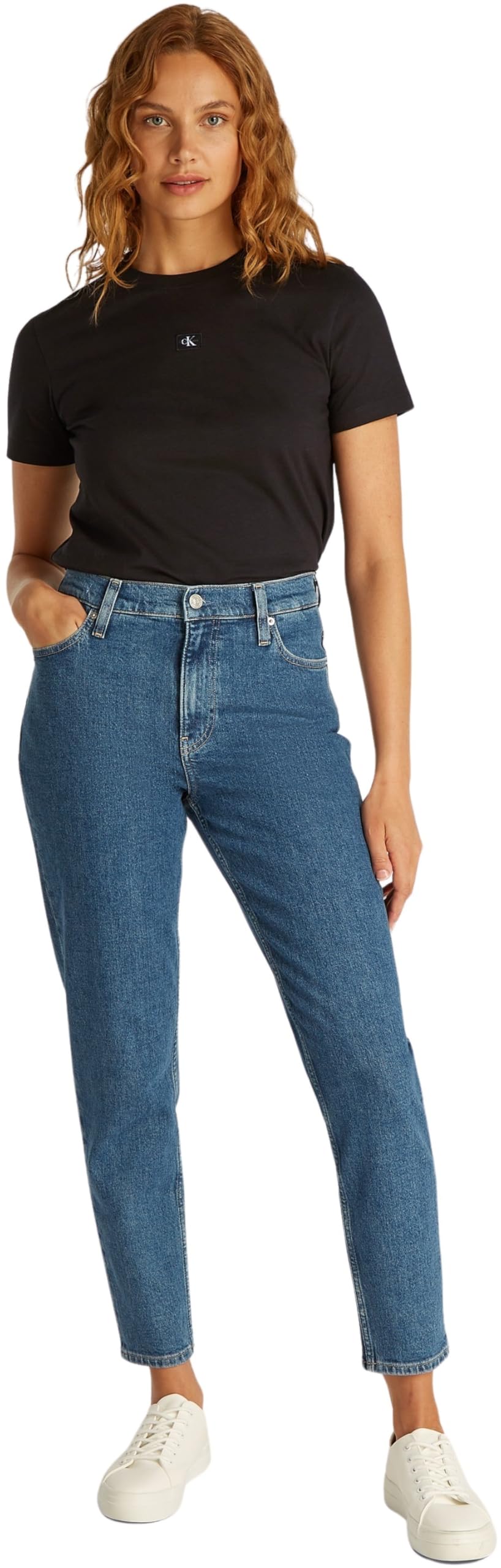 Calvin Klein Camiseta de Manga Corta Mujer Woven Label Regular tee de algodón