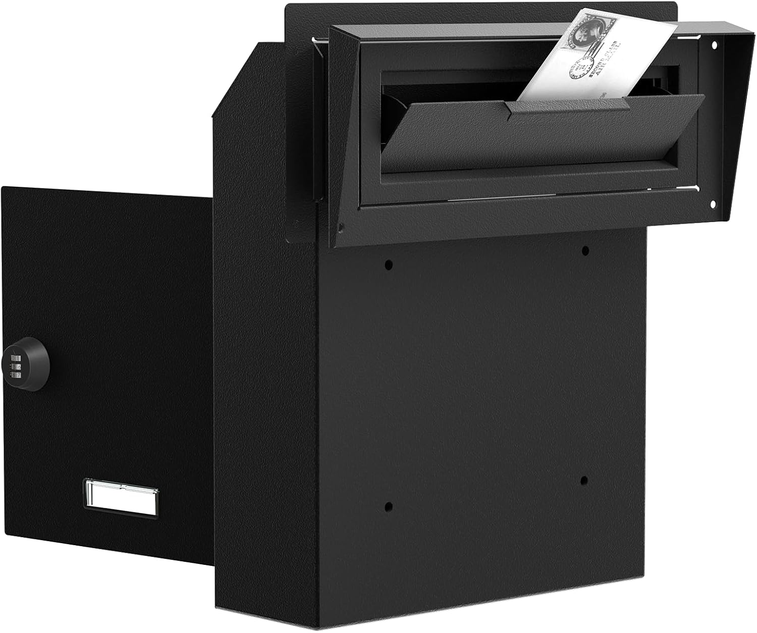 POCHAR Through The Door Drop Box with Rainproof Cover - Galvanized Steel Key Drop Box Mailbox Safe Deposit Box with Combination Lock - Night Dropbox for Mials, Payment, Rent, Checks (Black)