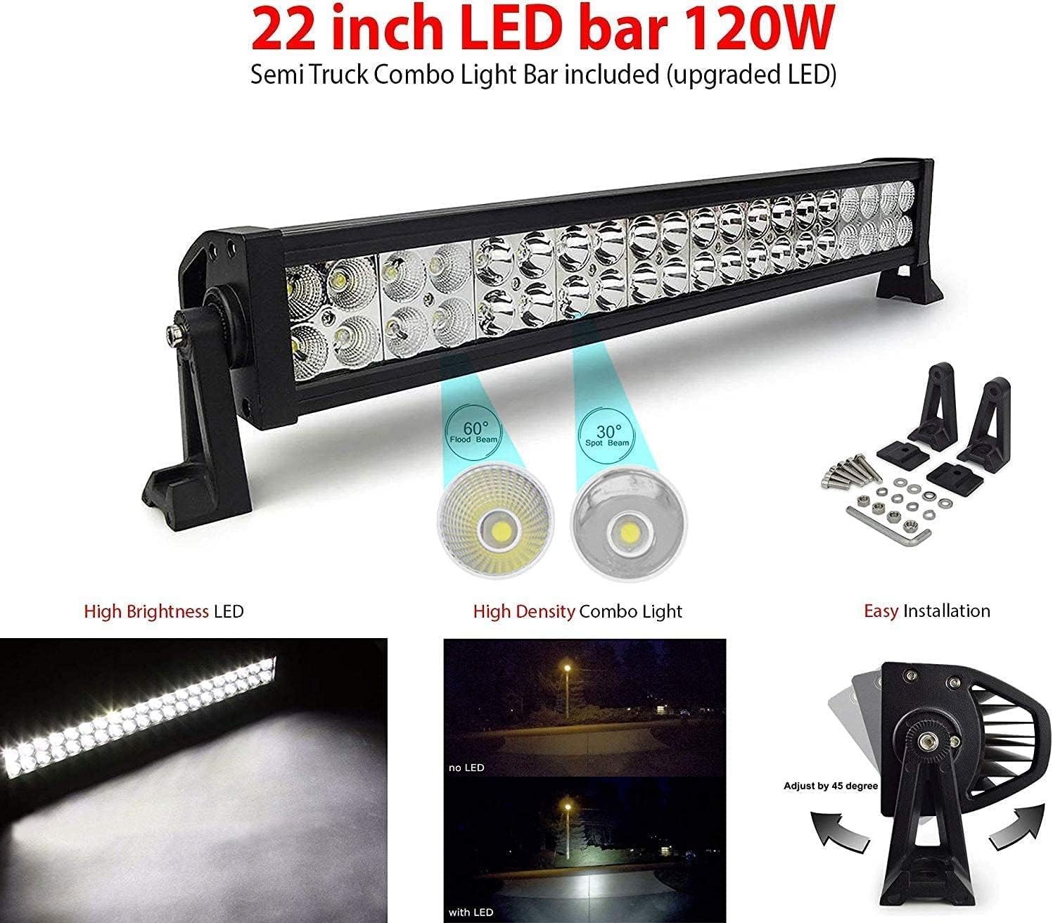 Front Grille Guard Compatible with Freightliner Cascadia 2018 and Newer with FOGLIGHTS PLUS Bracket, Logo, 22" LED Light Bar, Wipers, License Plate Holder and Frame, Vest