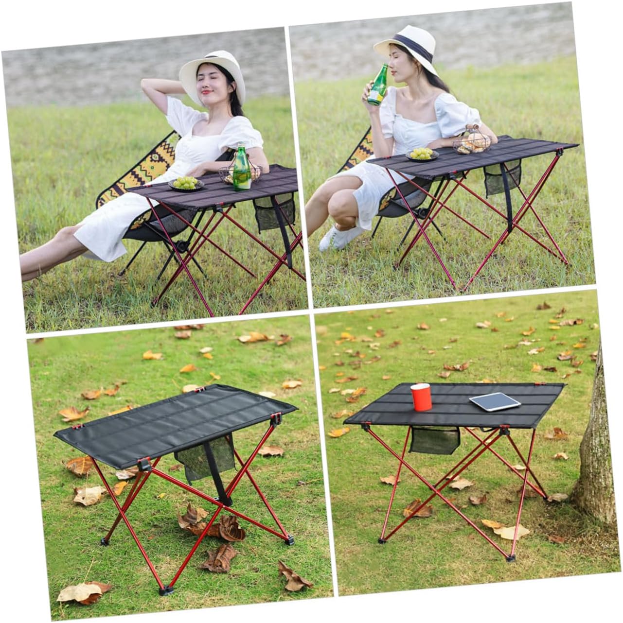 Portable Camping Table and Foldable Beach Table Medium Red Aluminum Alloy with Carrying Bag for Picnic Hiking and Travel