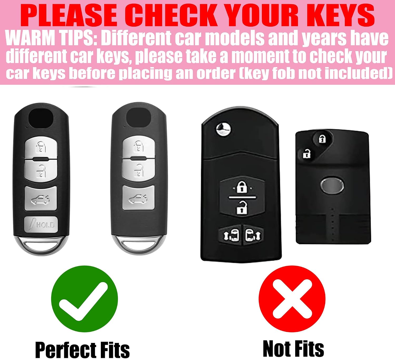 Key Fob Cover with Diamond Keychain for Women, Car Key Holder Case Compatible with Mazda 3 6 8 Miata MX5 CX3 CX4 CX5 CX7 CX9 Smart Remote Key Protector, 4 Buttons (Pink-Heart)