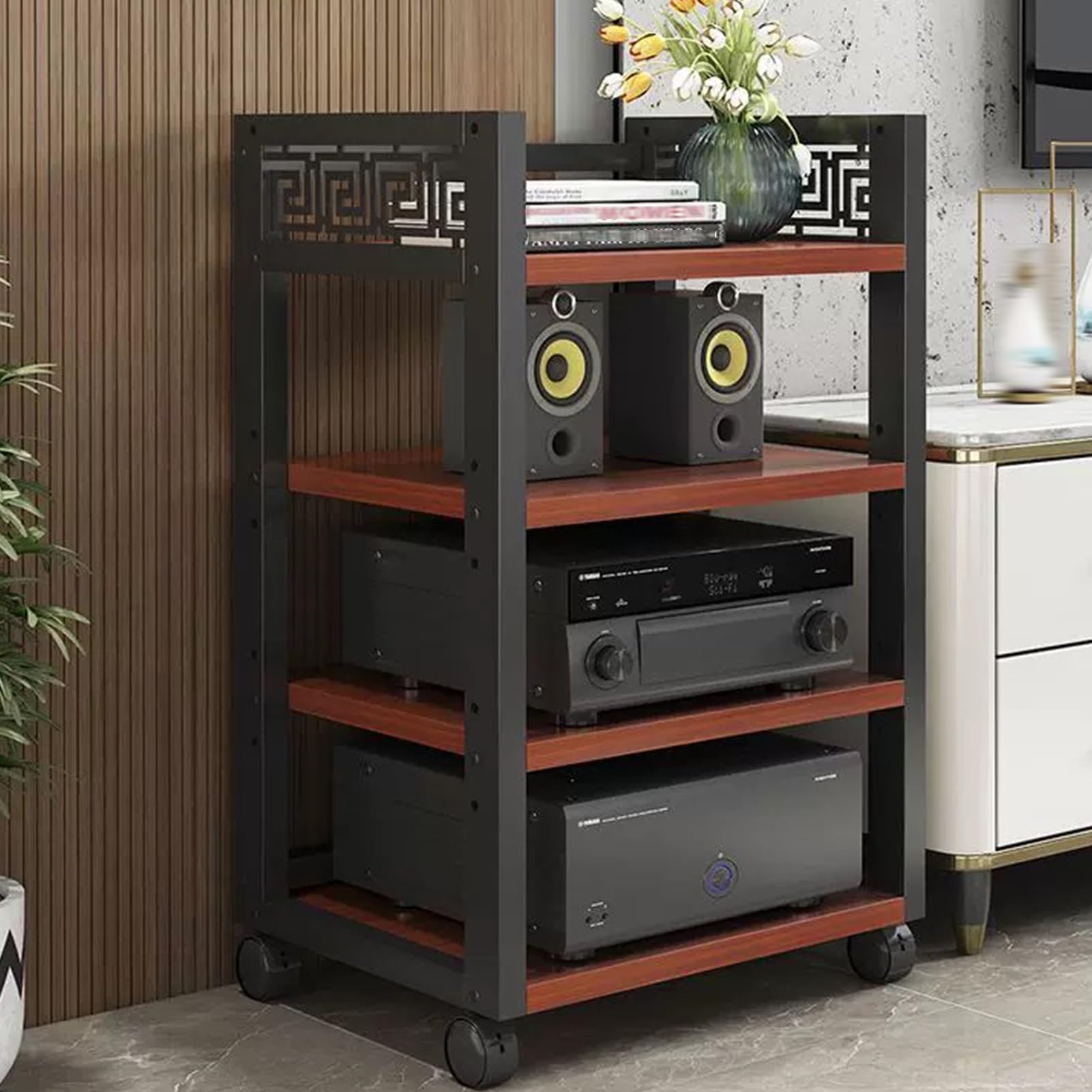 Meuble stéréo multimédia à roulettes pour écouter vos vinyles au salon ou au bureau
