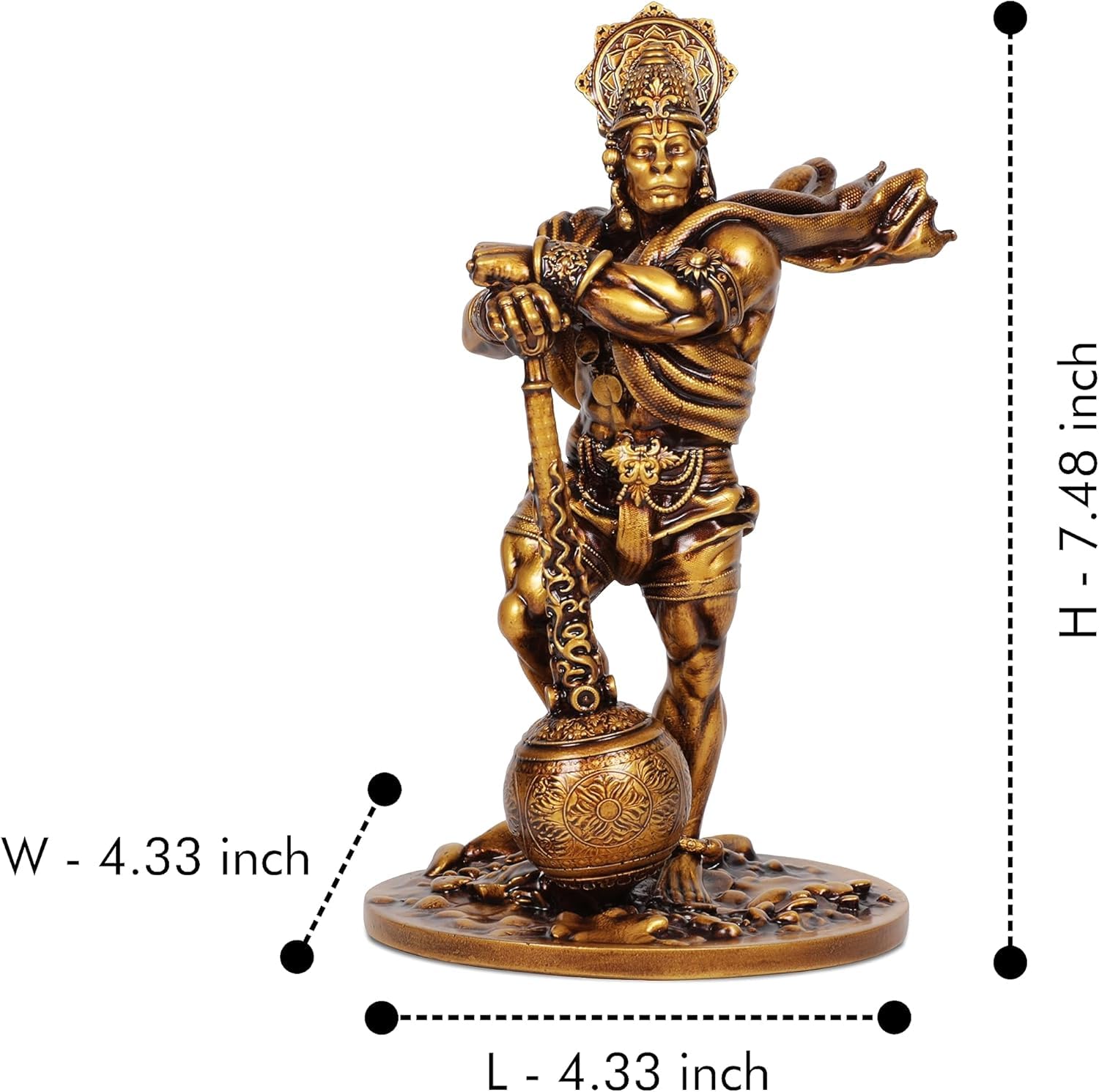 Artarium Rzeźba z żywicy Bahubali Lord Hanuman, symbol odwagi i wiary, idealna na deskę rozdzielczą samochodu, do domu, świątyni lub biura, idealny prezent religijny na parapetówkę - 7.48 cala