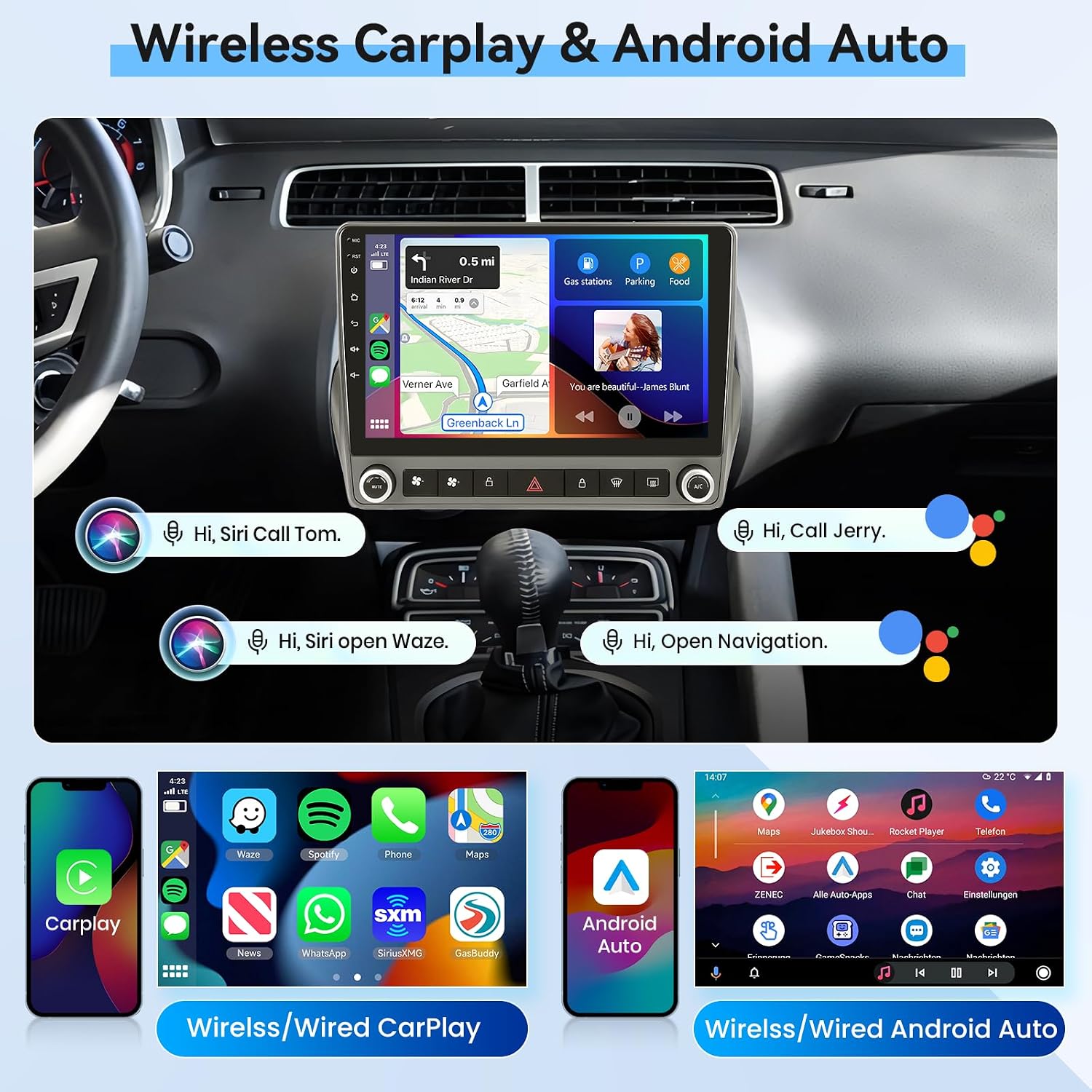 2G+64G Android 13 for Chevrolet Camaro 2008-2015 Car Stereo with Wireless Carplay Android Auto, 9" Touch Screen Car Radio Support GPS/WiFi/Bluetooth/FM/Voice Control/SWC/Backup Camera