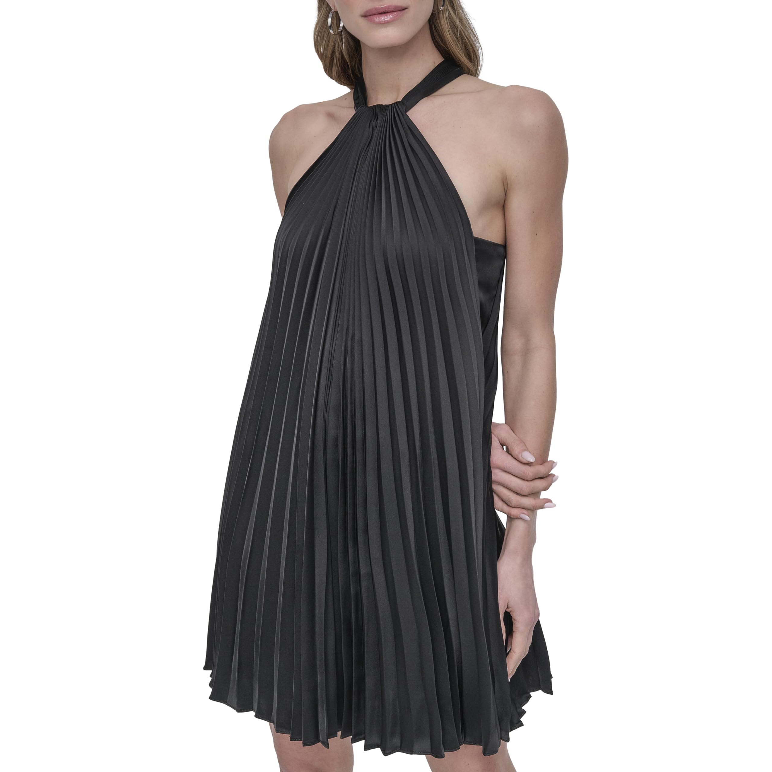 Robe Plissée DKNY sans Manches Col Halter Mini Chic