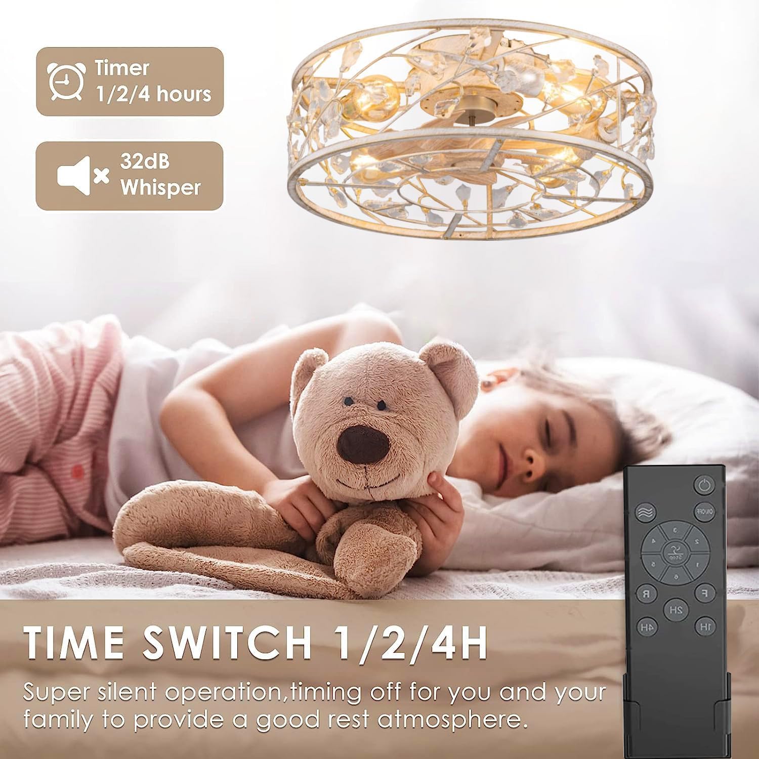 Plafoniera E27 Ventilatore da soffitto con luce e telecomando silenzioso industriale Retrò Fan Lampadario gabbia in metallo Lampada da soffitto per camera da letto soggiorno Ristorante illuminazione