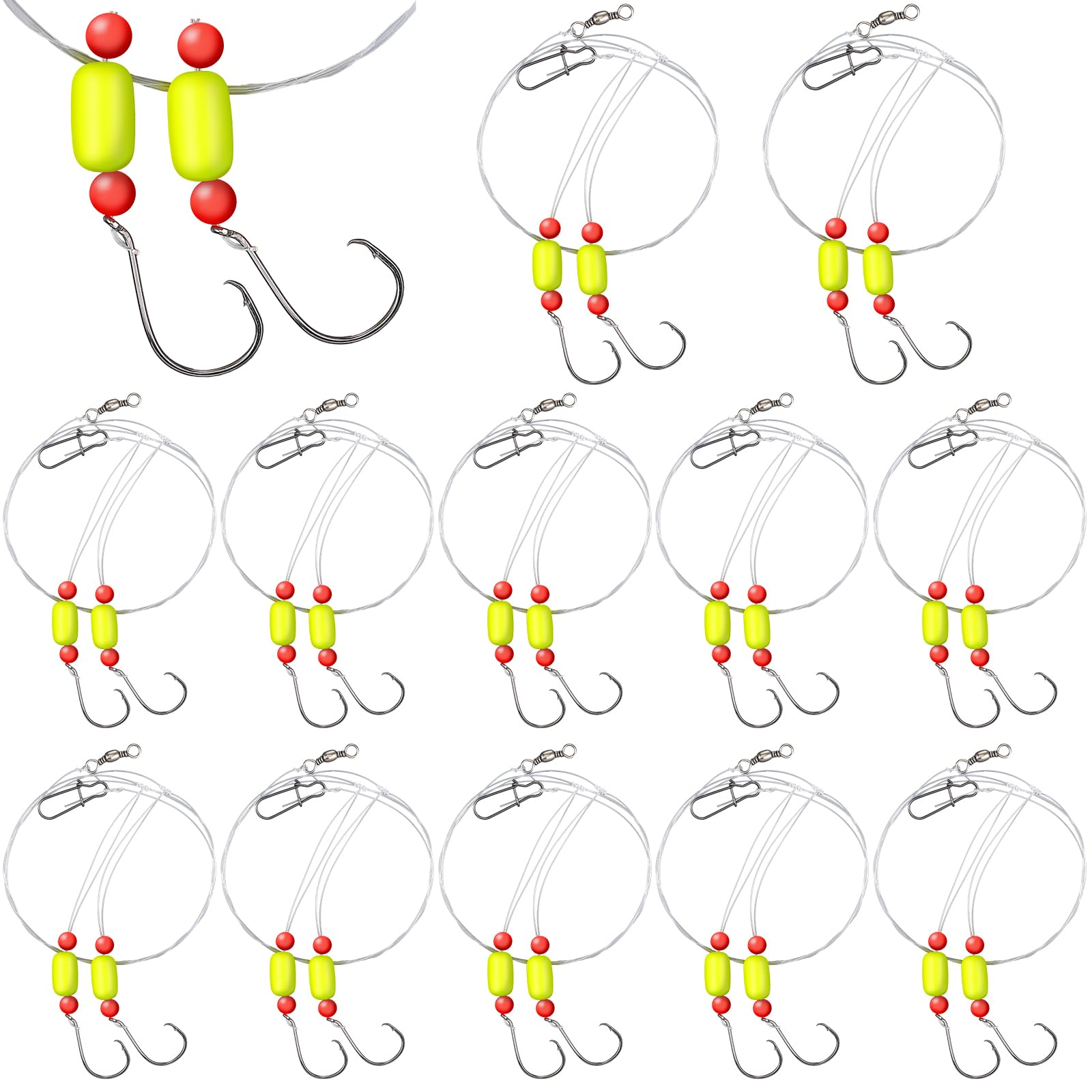 JellyArch 12 Stück Pompano Rigs für Brandungsangeln, Offshore, Surfen, Angelvorrichtungen, Salzwasser, Ausrüstung, Surfen, Angelzubehör mit 2/0 Kreishaken, Doppelkreis-Wirbel, Duo-Lock-Druckknöpfe
