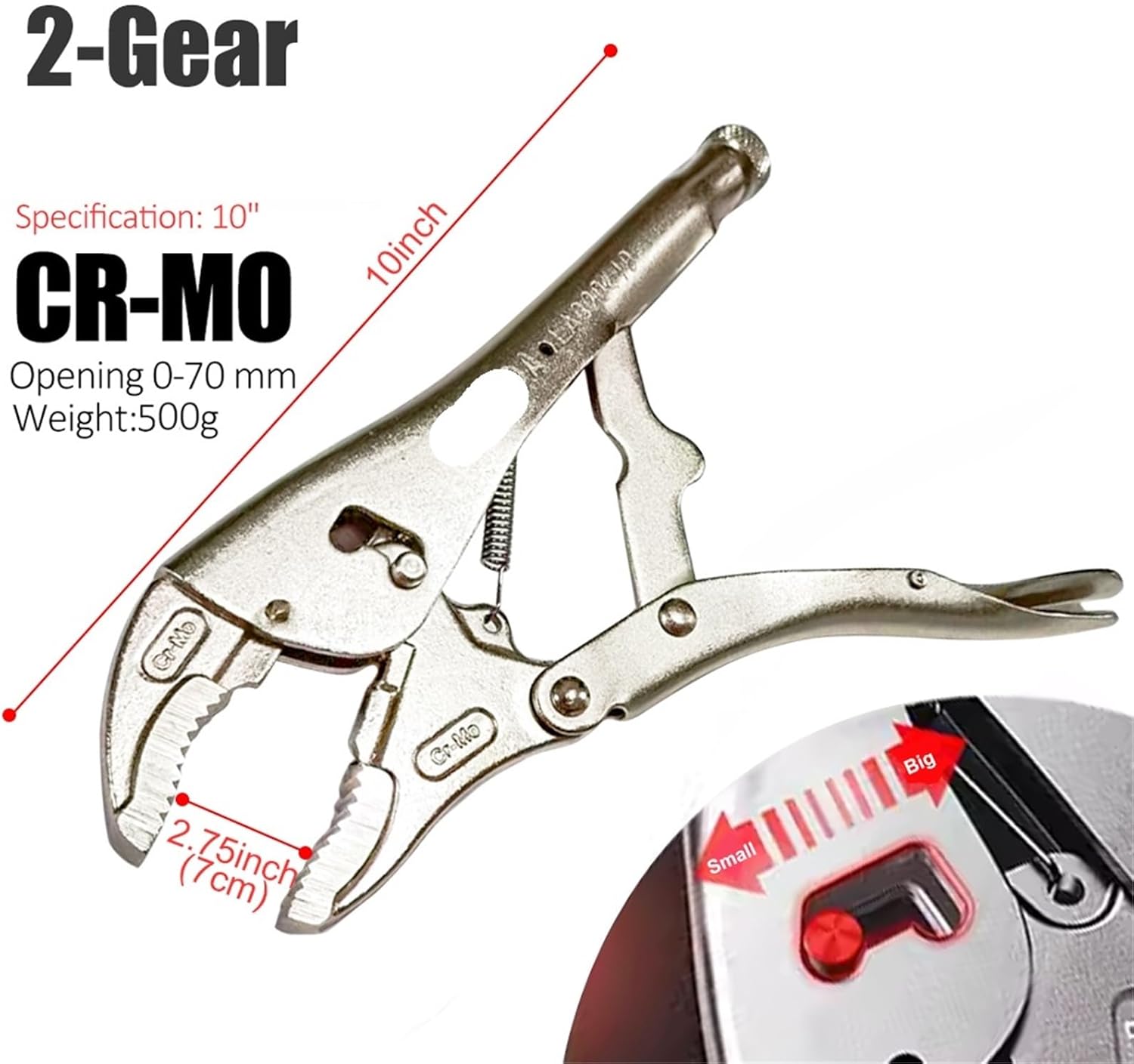 Vise Grip Pliers 10 Inch Locking Pliers 2/4 Gears Round Alligator Nose Vise Clamp Welding Tool Straight Jaw Lock Nippers Vice Grips Set(2 gears)