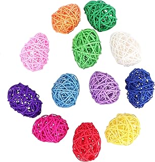 Amosfun 12pcs Rattan Wicker Balls Decorative Bowl Orbs Handmade Woven Eggs Ball Scene Layout Prop Easter Centerpiece Decor for Home Shop Random Color