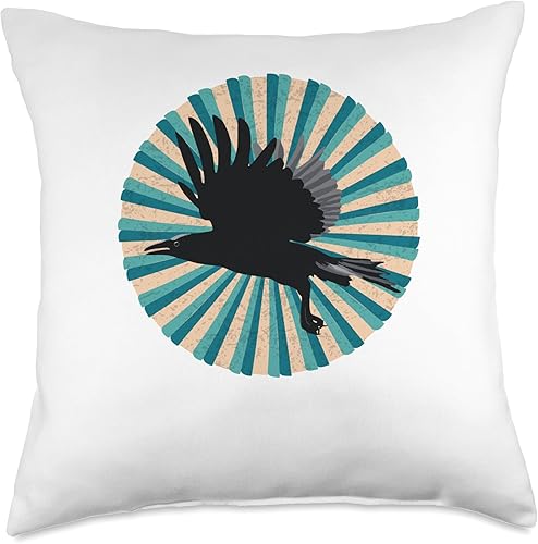 Krähen Raben Vögel Liebhaber Bekleidung Crow Retro Vintage Raven Odin Viking Fans Hugin and Munin Throw Pillow, 18x18, Multicolor