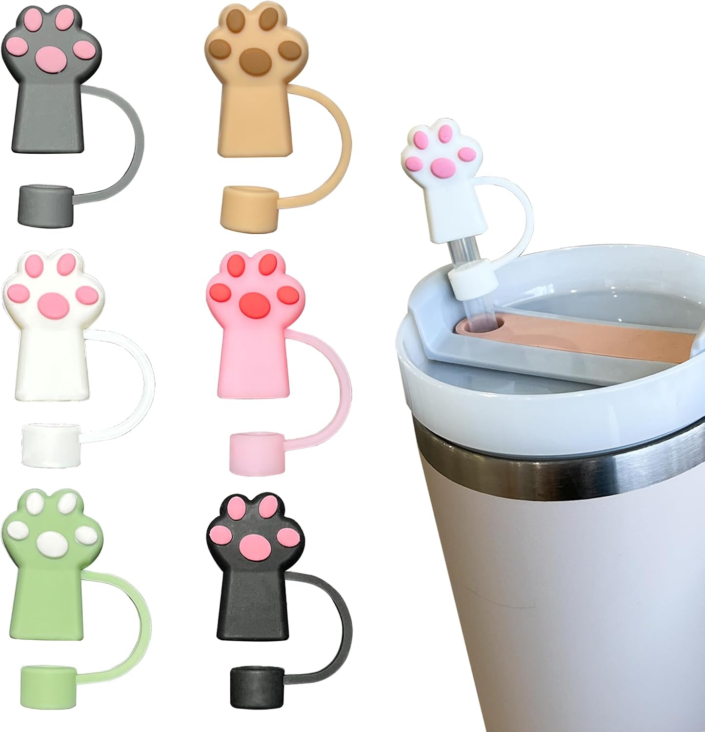 6PCS Straw Cover Cap for Stanley Cup, 10mm Cat Straw Toppers Compatible with Stanley 30&40 Oz Tumbler - Stanley Cups Accessories.