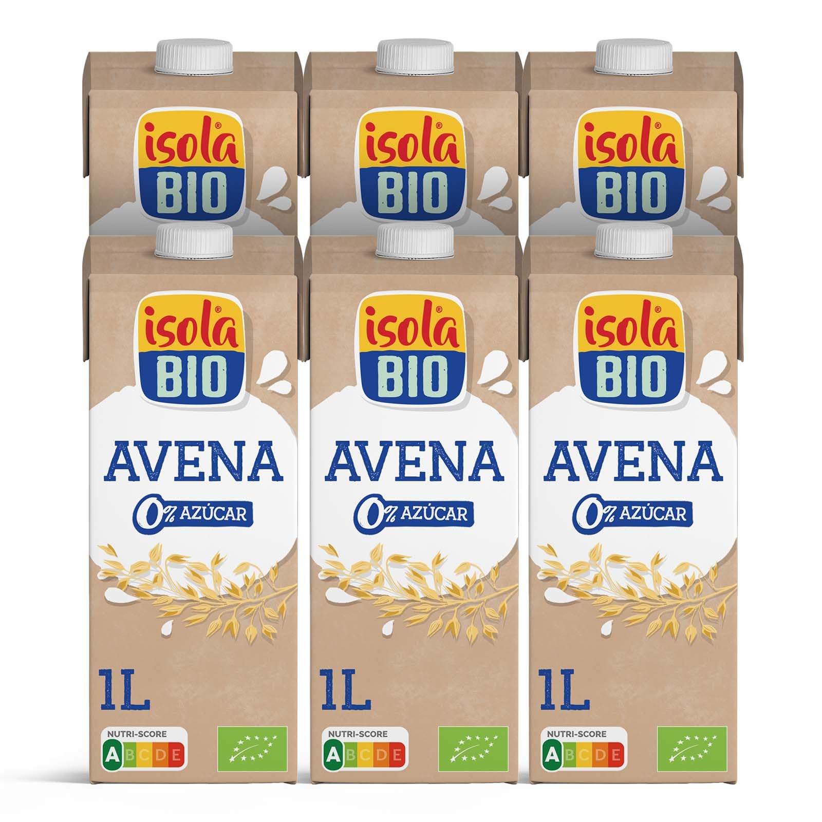 ISOLA BIO - Pack de 6 Unidades de 1 L de Bebida Ecológica Vegetal de Avena - Sin Azúcar Añadido, Lactosa ni Fructosa - Apto para Veganos - Ideal para Tomar en Smoothies o con Cereales