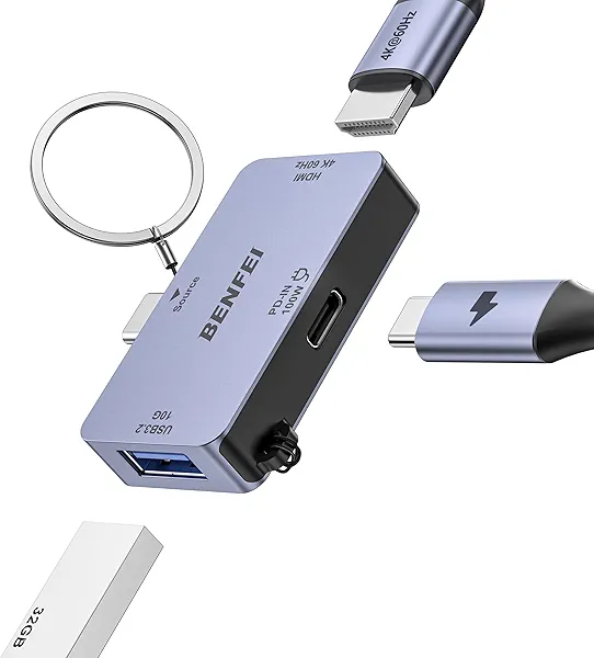BENFEI USB C to HDMI 4K@60Hz, 10Gbps USB-A, 100W Power Delivery Compatible with iPad Pro, MacBook Pro/Air, iMac, iPhone 16/15 Pro/Pro Max, XPS, Thinkpad and More