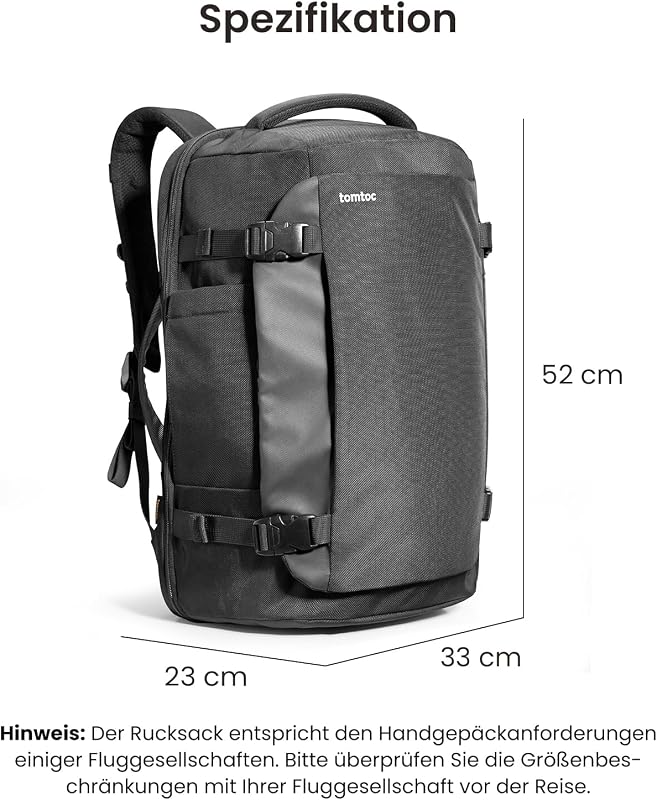tomtoc 40L Utazó Hátizsák TSA Barát Kézipoggyász 15.6-17 Colos Laptophoz, Repülőgépre Vihető Vízlepergető Táska Hétvégi Utazásokhoz