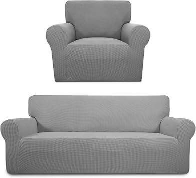 PureFit Chair Sofa Slipcover Bundles Jacquard Light Gray Sofa Slipcover