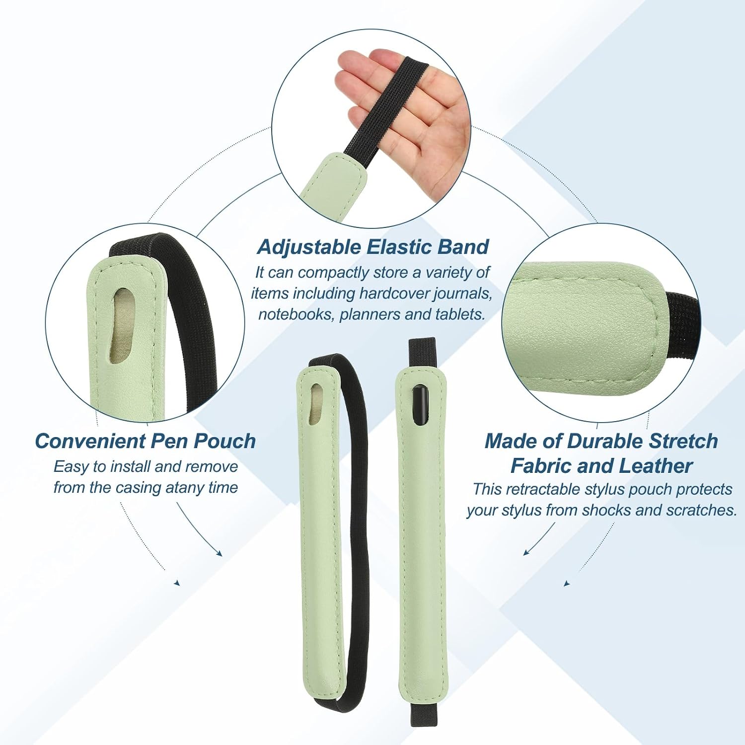 PATIKIL 2Pcs Stylus Holder for Tablet, Universal Pen Sleeve Retractable Stylus Pen Holder Elastic Pencil Pocket Case Protective Pouch for Tablet Case Notebook, Light Blue/Grass Green image 3