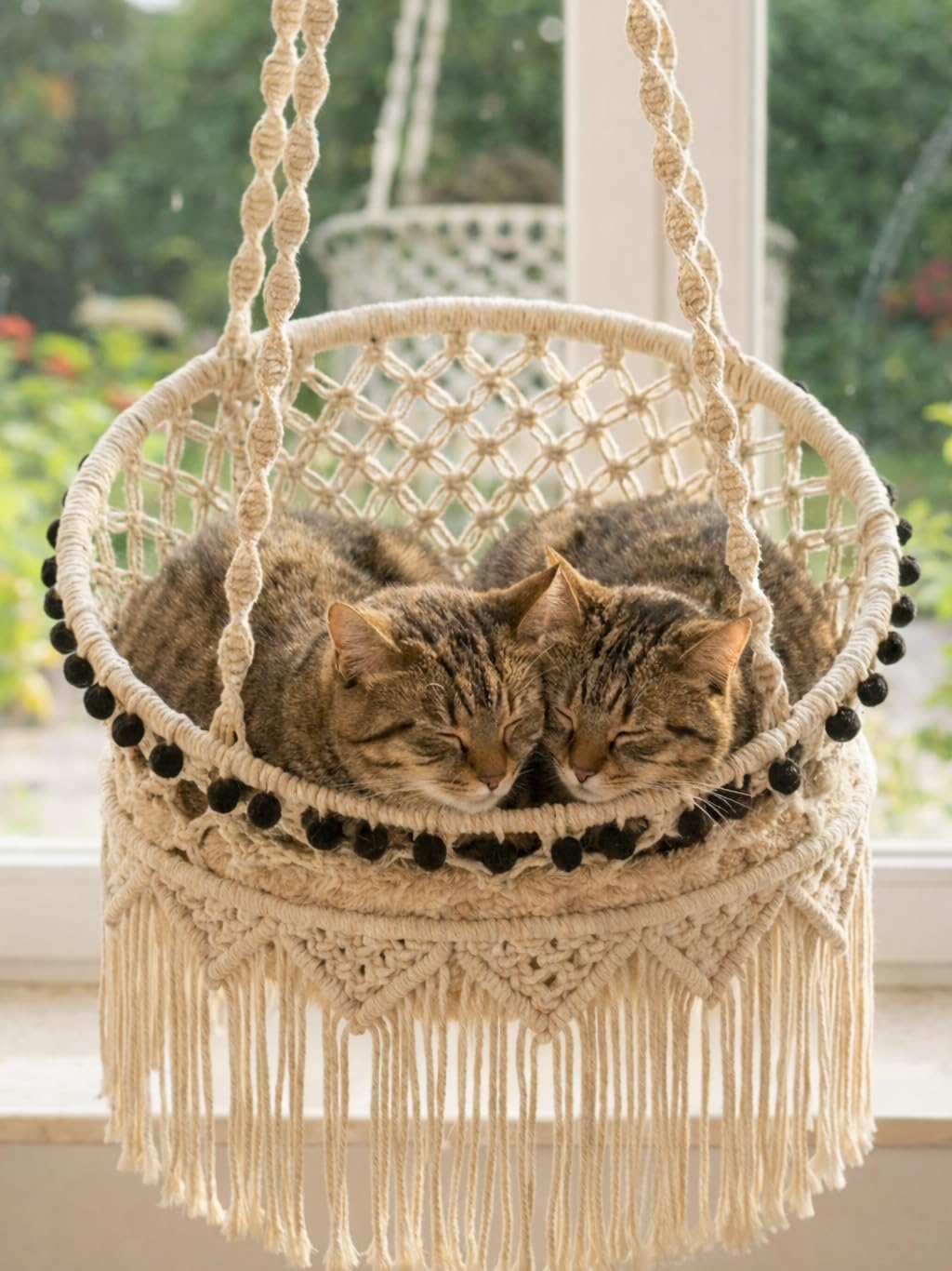 Katzen-Makramee-Hängematte für größere Katzen, hängendes Katzenbett, Stuhl, Boho-Katzenschaukelbett mit Katzenminze-Kissen und Kratzmatte 