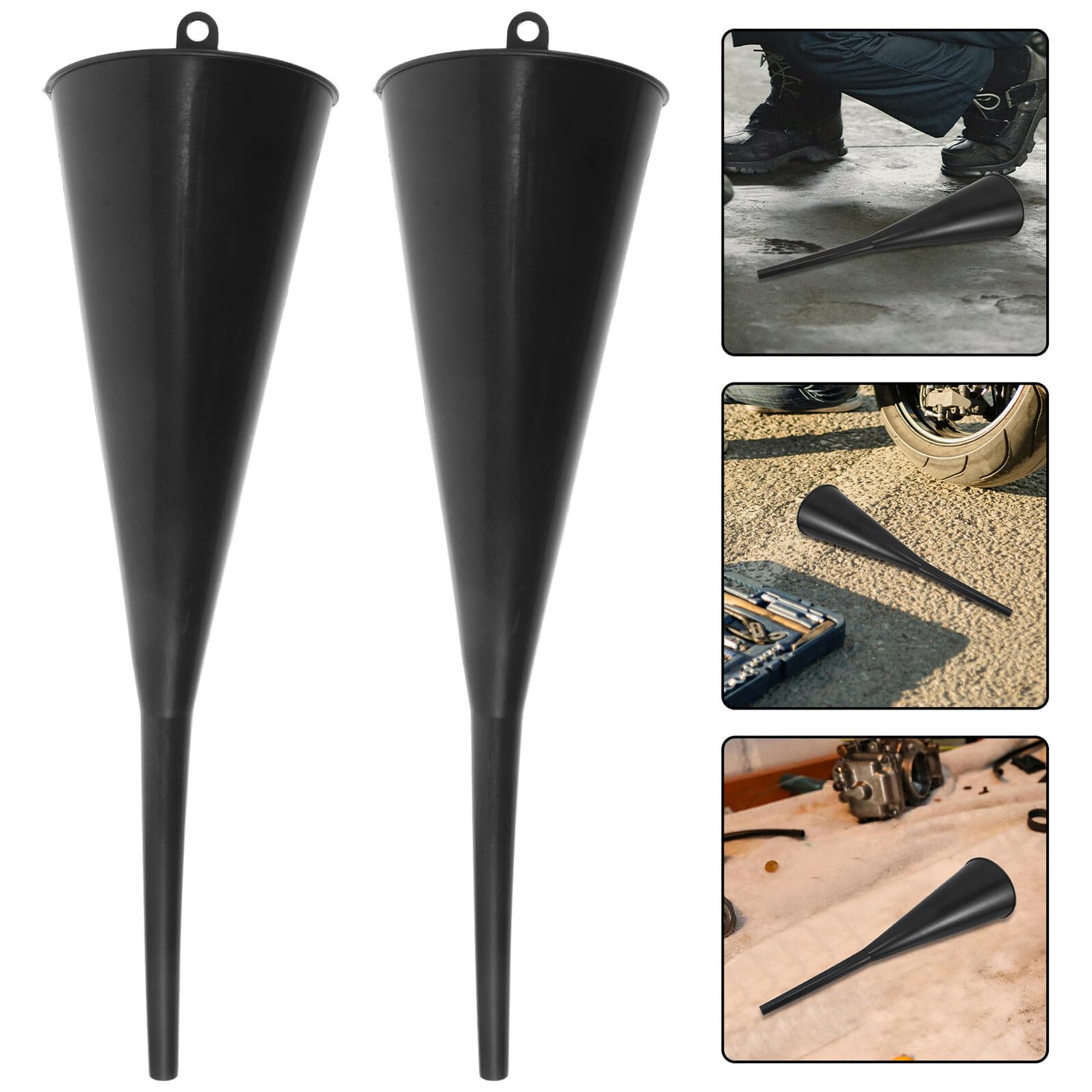 Cabilock Embudos de Aceite de Plástico con Boquilla Larga, Juego de 4 Unidades para Llenado, Embudos Automotrices para Motores y Motocicletas, Accesorios Resistentes para