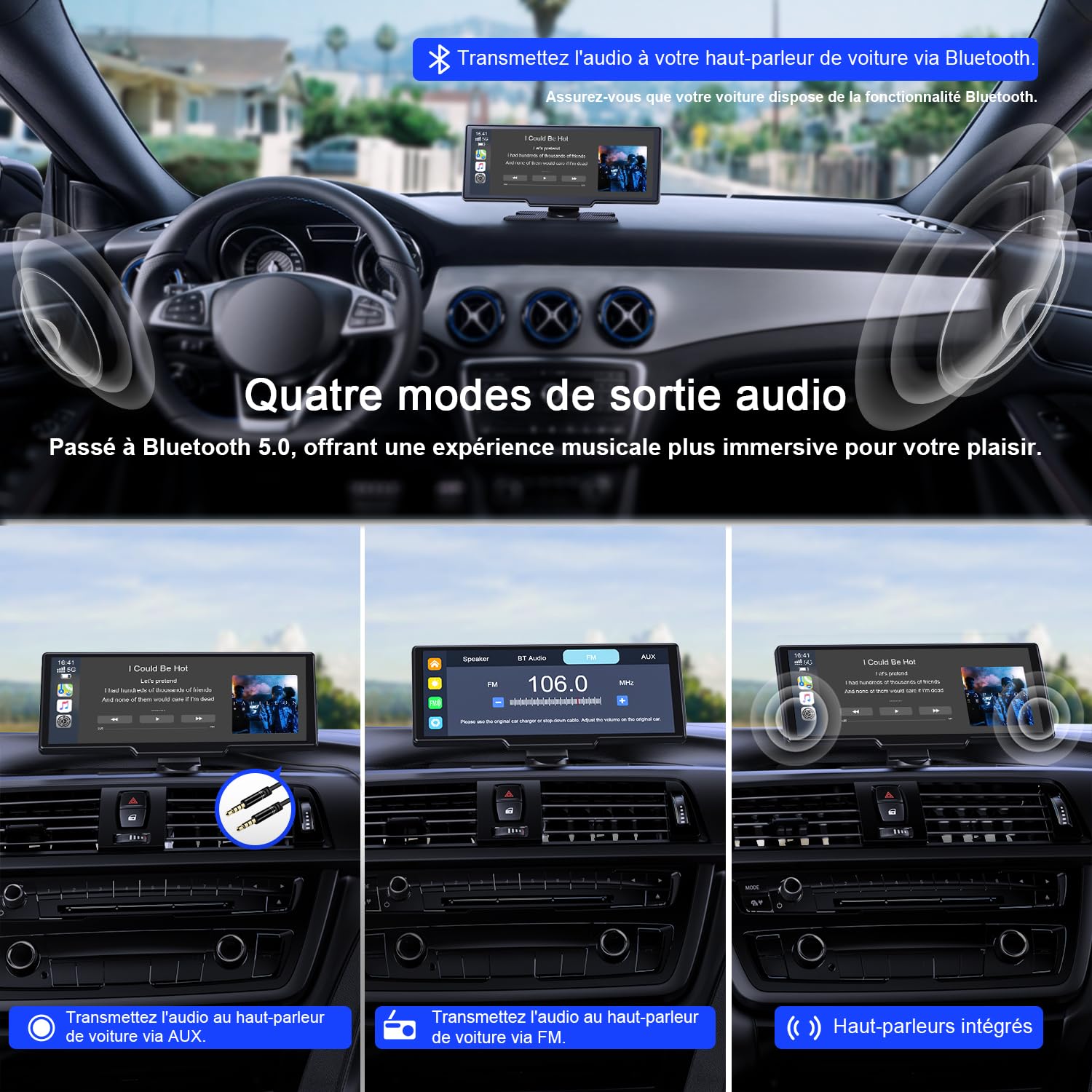 Avylet 9,26'' Carplay Voiture Apple CarPlay & Android Auto, dashcam Avant 4K + caméra de recul HD, 60FPS, Mise à Jour OTA, GPS, Commande vocale, Mirror Link, Bluetooth 5.2, AUX, FM，avec 64Go Carte