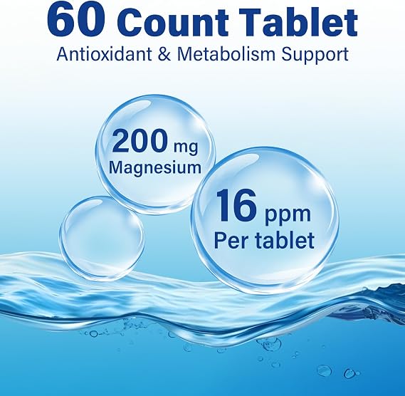 Hydrogen Water Tablets with Magnesium - 16PPM H2 Molecular Hydrogen Tablets for Drinking Water, Antioxidant & Metabolism Support, Fast Dissolving for Bottles & Glasses, 60 Count