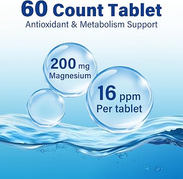 Hydrogen Water Tablets with Magnesium - 16PPM H2 Molecular Hydrogen Tablets for Drinking Water, Antioxidant & Metabolism Support, Fast Dissolving for Bottles & Glasses, 60 Count