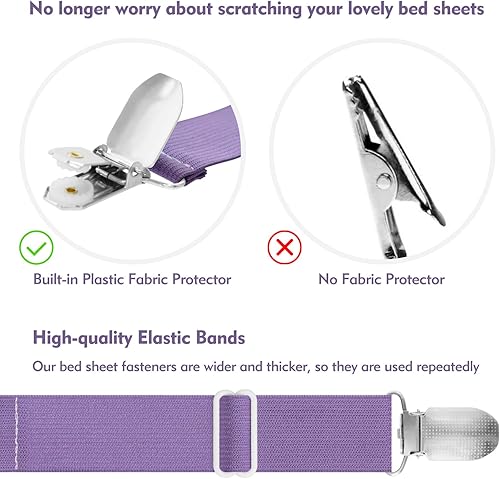 Miniatura 6 de Correas de soporte para sábanas, 4+2 clips ajustables para colchón, sujetadores de sábanas elásticos para mantener la sábana en su lugar para