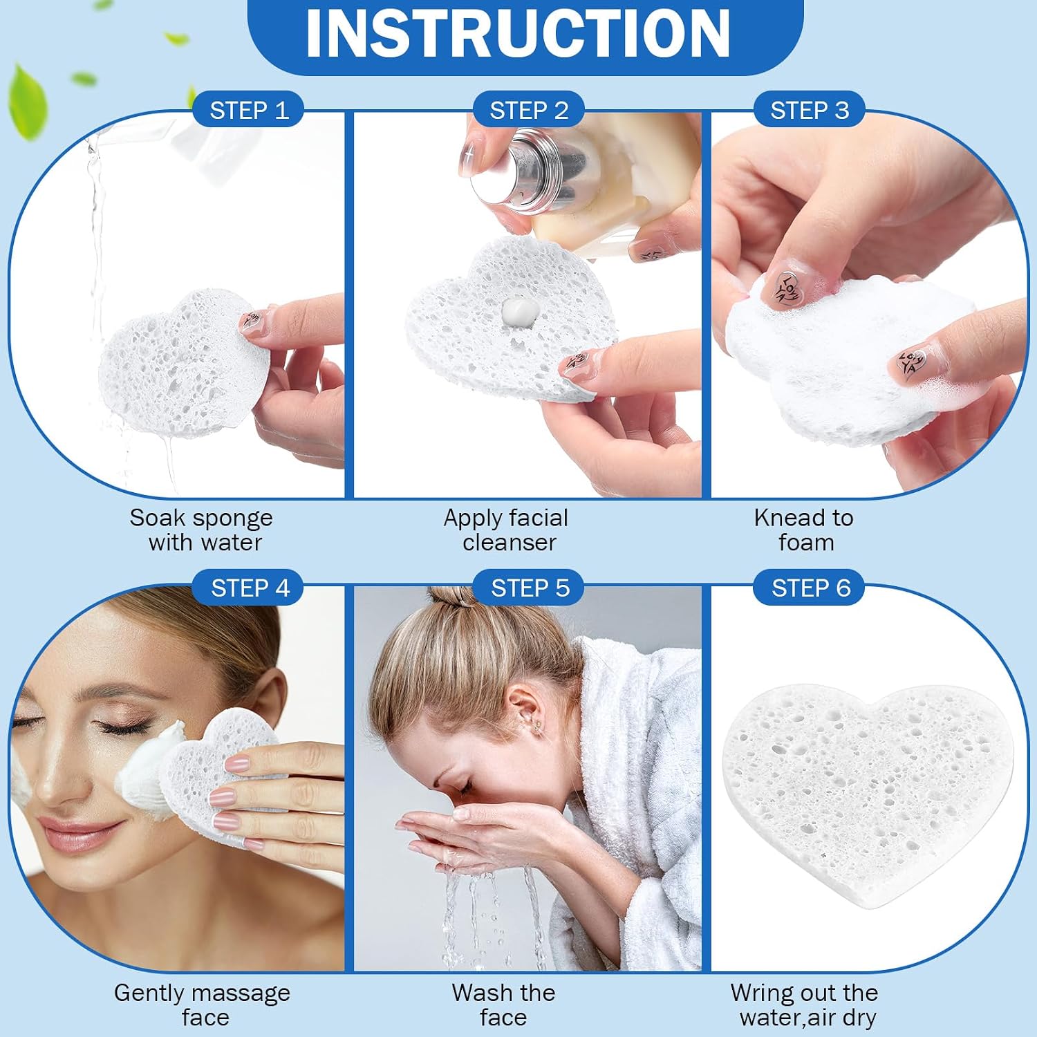Dandat 300 Count Compressed Facial Sponges Heart Shape Face Sponges for Cleansing Natural Facial Exfoliating Pads for Estheticians(White)