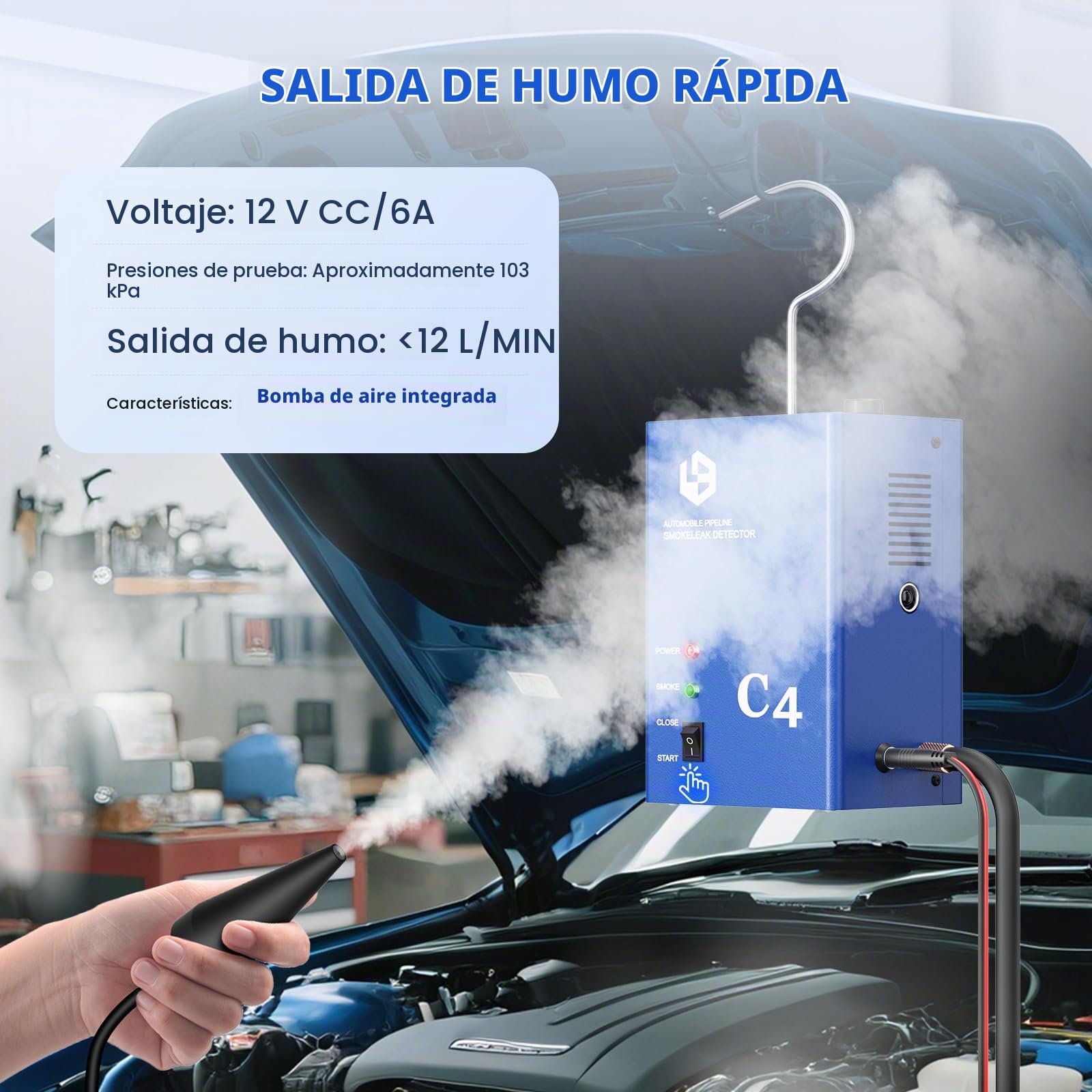 Detector de Fuga de máquina de Humo de Auto Tester de Fuga de Alta precisión para vacío,Combustible y Sistemas de Escape en automóviles,Camiones,Motocicletas Detector de Fuga de Humo de 12V