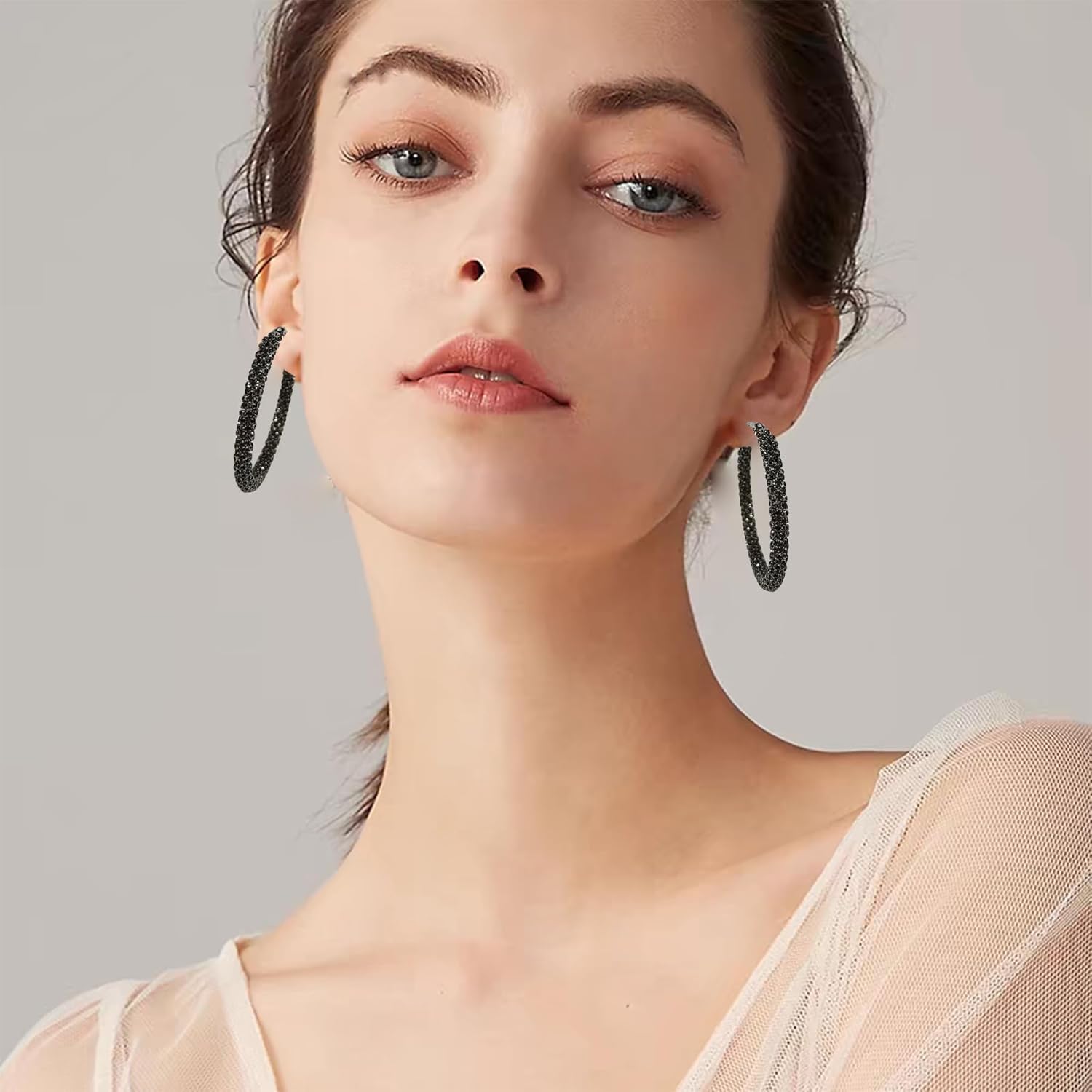 Multcolors Cubic Zirconia Hoop Earrings For Women Statement Oval Rhinestone Hoop Earrings 14K Gold Plated Chunky Hoop Earrings Dainty Lightweight Big Earrings Trendy Jewelry (55MM/45MM) - Image 3