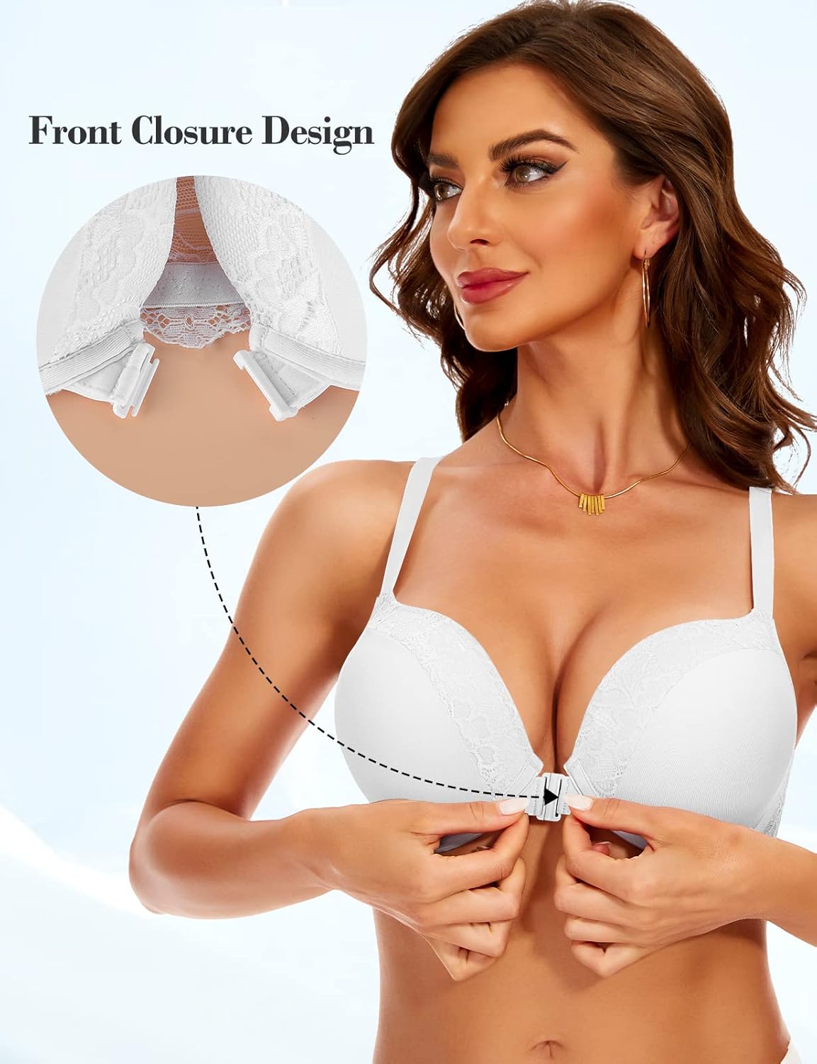 Front Closure Racerback Push Up Bra Super Padded Add 2 Cup Lace Underwire Lift Up Bras - Image 2