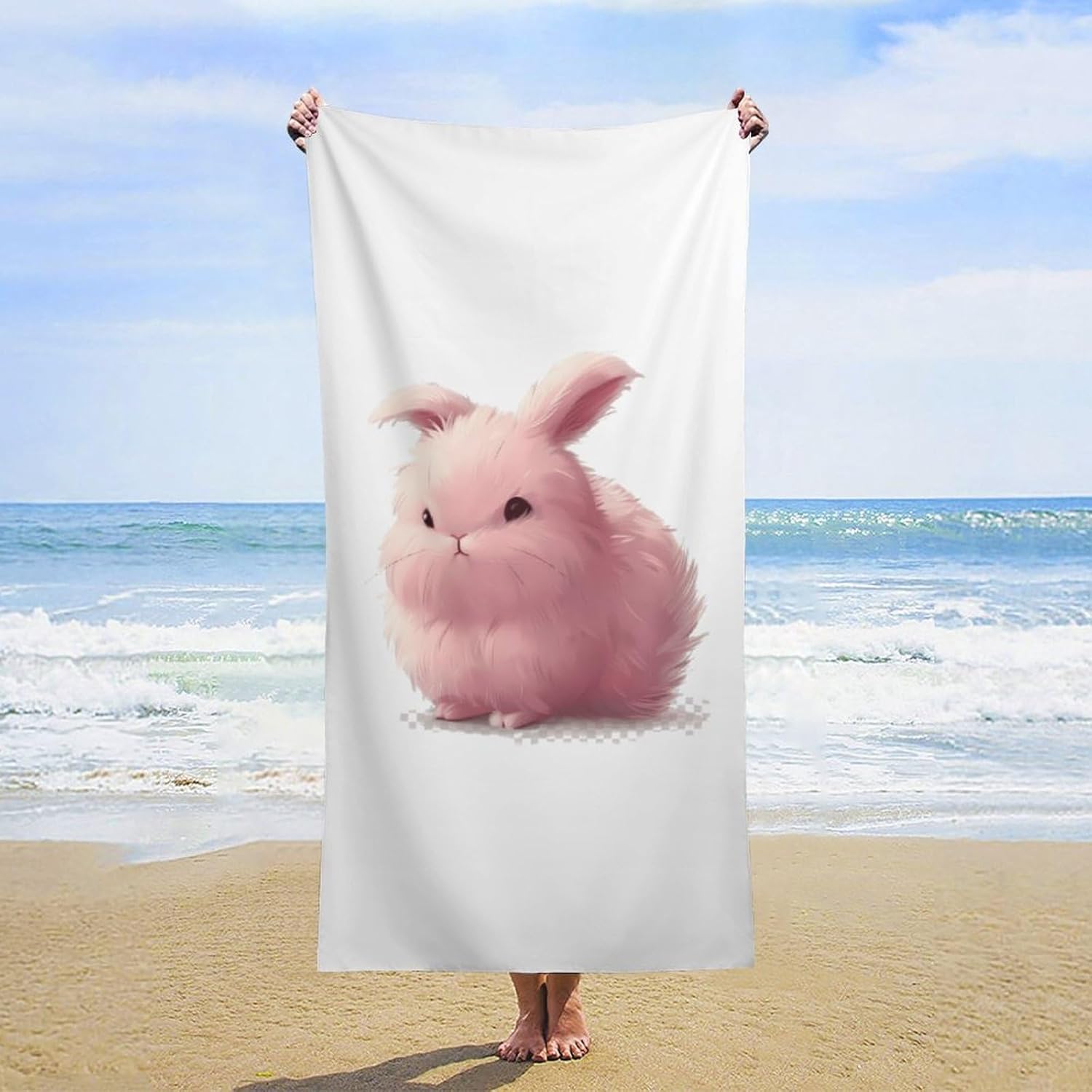 Cute Angora Rabbit Bath Towel Beach Towels Quick Dry Oversized Bath Blanket Highly Absorbent Towel for Women Men 160x80cm