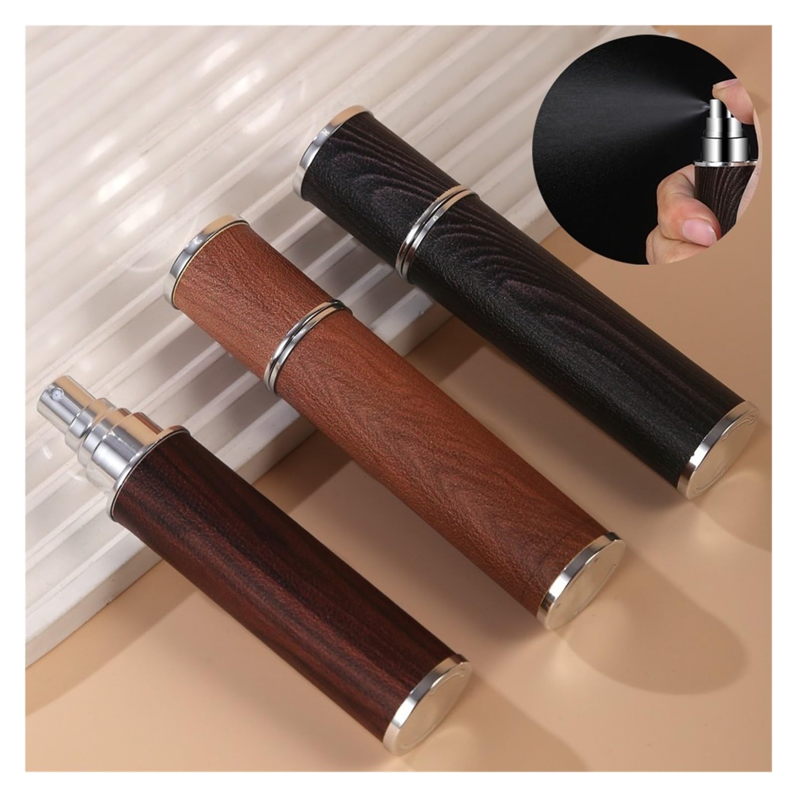 Flacone di profumo in pelle Atomizzatore di profumo in pelle con venature del legno da 10 ml