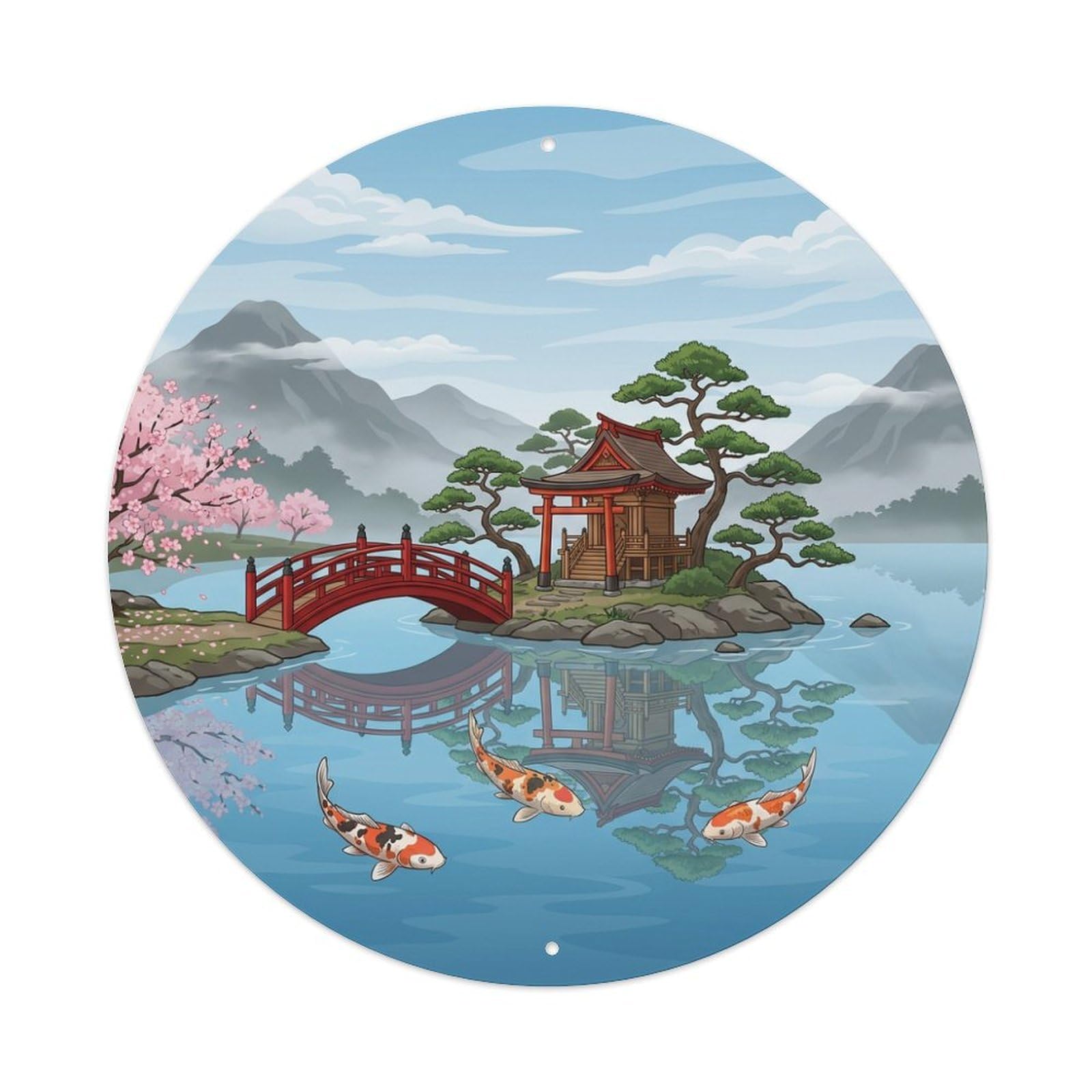 Galvaxio Style Japanese Koi Fish Island Shrine Lake Tranquil Metal Tin Sign
