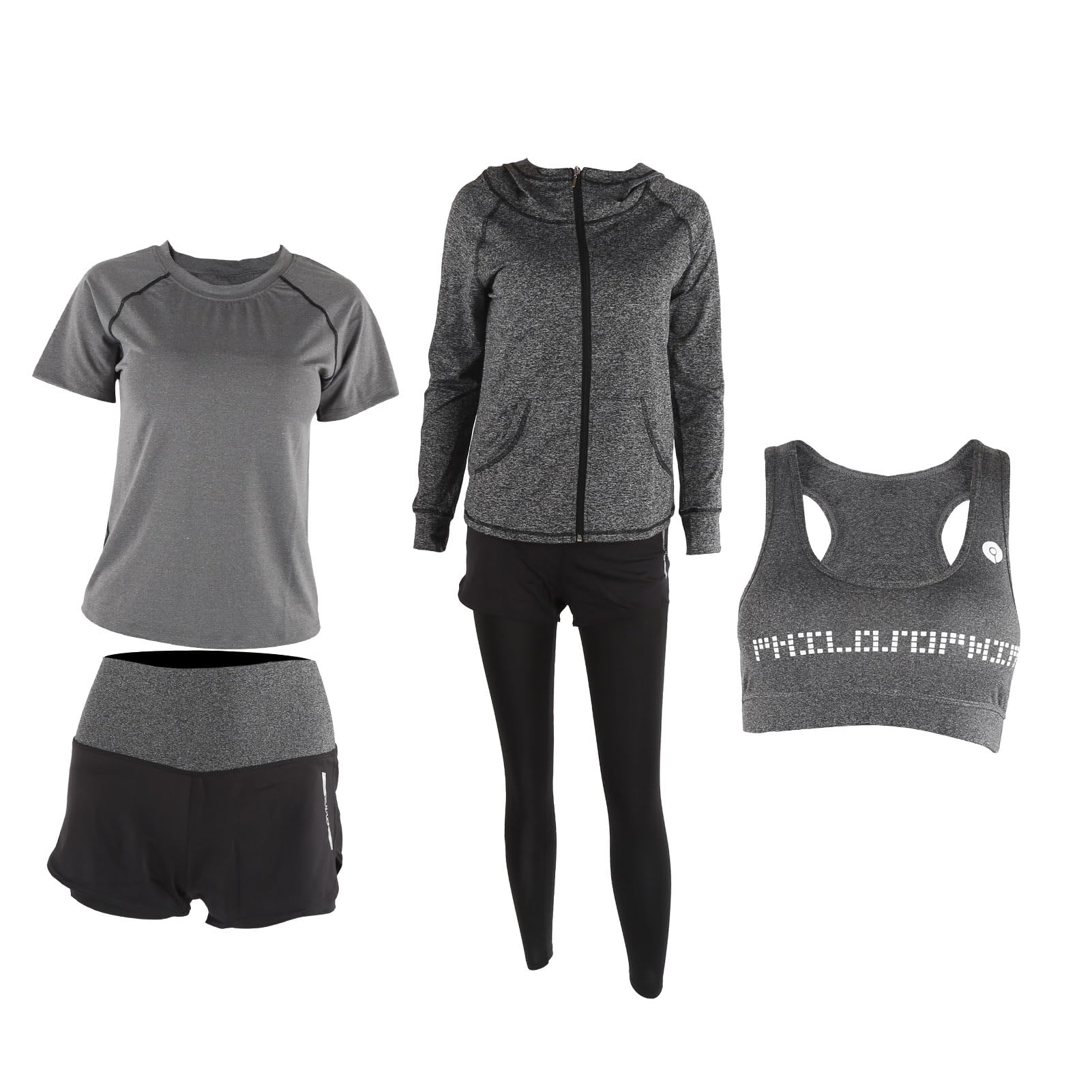 5-teiliges Damen-Yoga-Set, Sportbekleidung, Fitnessstudio, Mantel, Langarm, Top, Leggings, Shorts, Yoga-Anzug (XL)