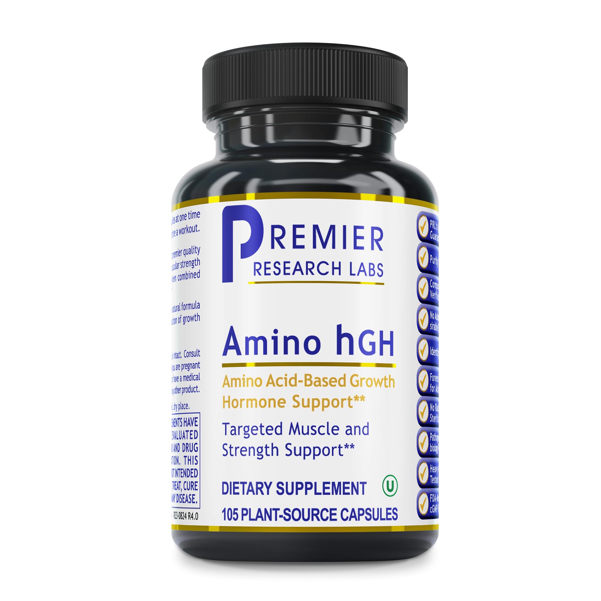 Amino HGH - Contains L-Arginine, L-Lysine, L-Ornithine & Alpha-Ketoglutarate - Supports Healthy Production of Amino Acid-Based Growth Hormone - 105 Plant-Source Capsules