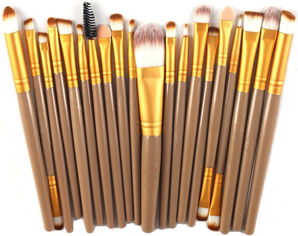 KOLIGHT® Pack of 20pcs Cosmetic Eye Shadow Sponge Eyeliner Eyebrow Lip Nose Foundation Powder Makeup Brushes Sets (Gold&Gold)