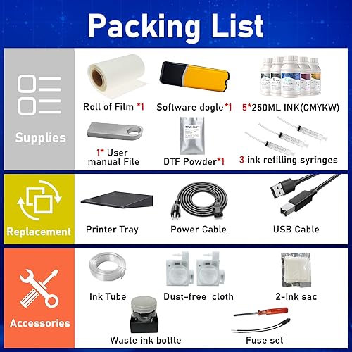 Miniatura 9 de MZK Juego de impresora de transferencia DTF con alimentador de rollo, cabezal de impresión L1800 A3 DTF impresora paquete para diferentes telas y