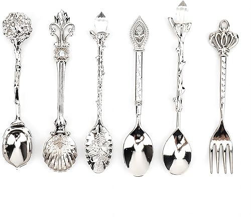 Juego de 6 cucharaditas estilo retro vintage juego de tenedores de cucharas de aleación de zinc cuchara de té expreso pastel de azúcar helado frutas