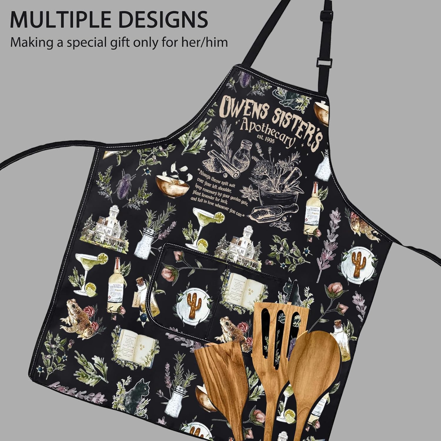 POFULL Midnight Margaritas Gift Magic Witches Gift Sisters Apothecary Apron With Pockets - Image 4
