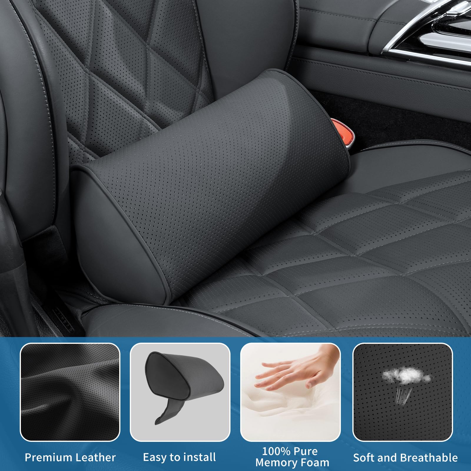 Cojín Lumbar para Coche, Respaldo Asiento Coche con Esponja Memoria, Cojin de Respaldo Lumbar para Silla Oficina y Asiento Coche, Negro