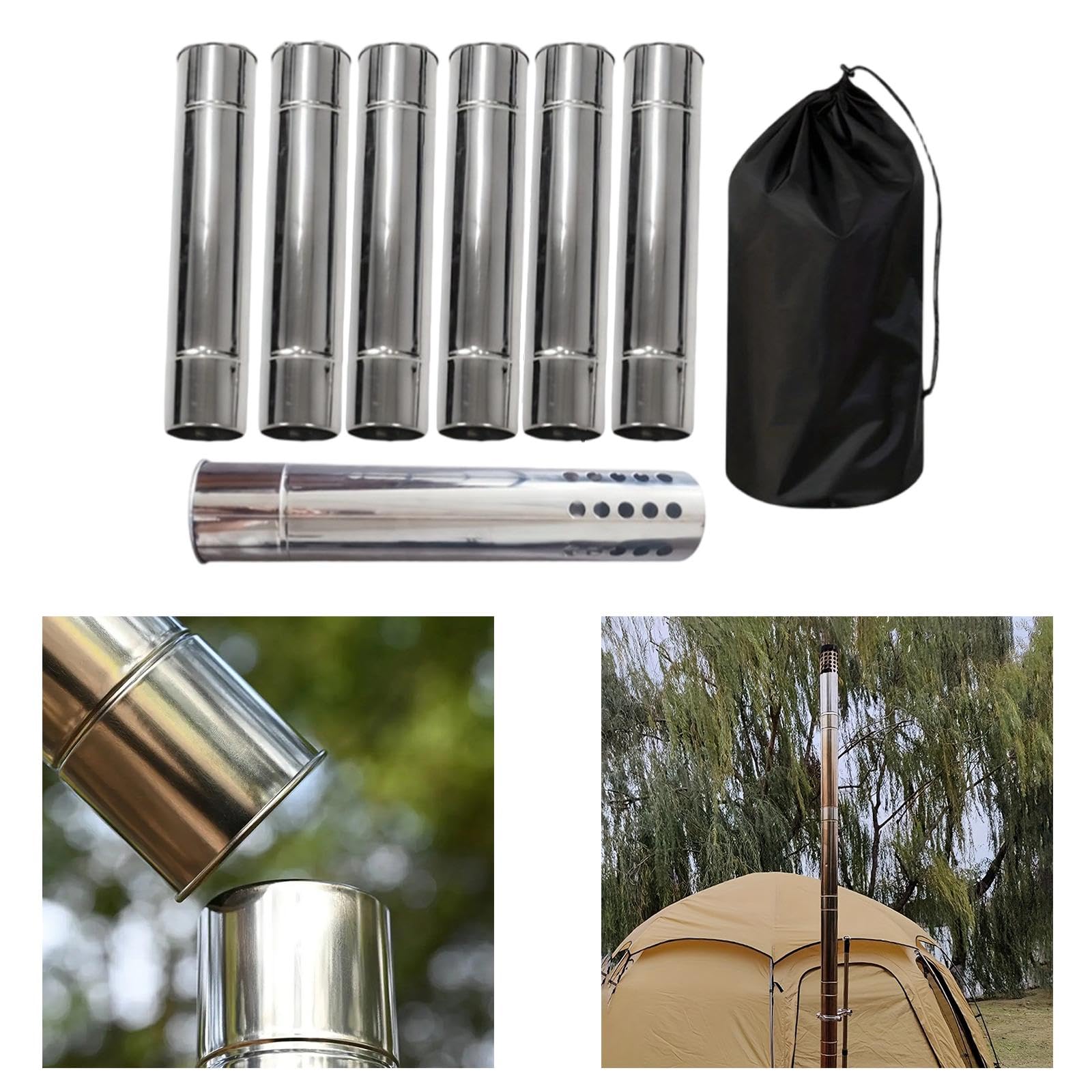 6 Tubos de Chimenea de Acero Inoxidable para Estufa de Camping, para Uso en Exteriores.