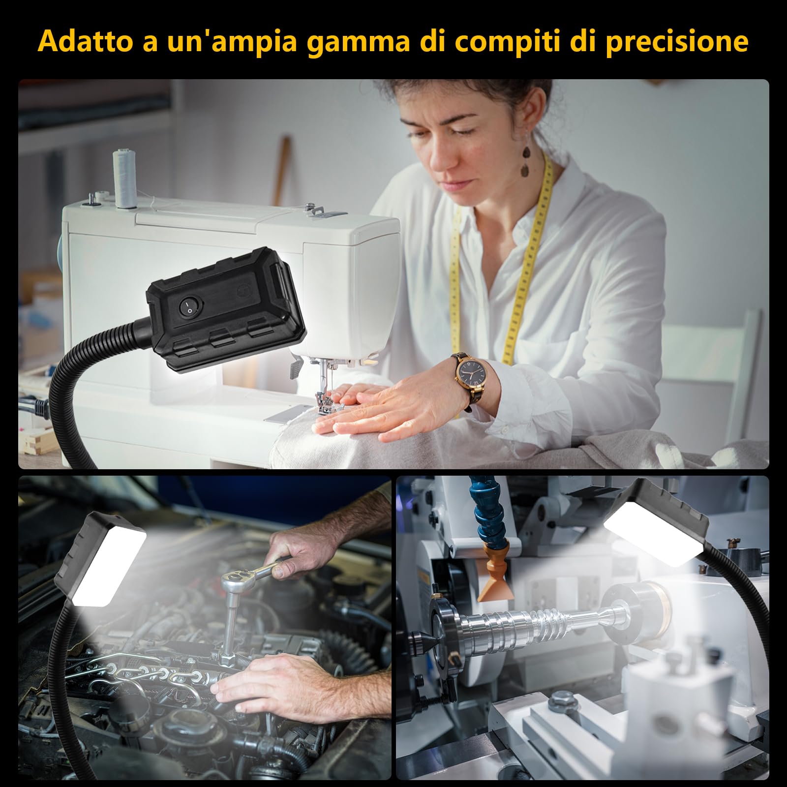 Lampada da lavoro magnetica, LED 15W 6000K per macchine, con collo d'oca flessibile e base magnetica potente, per banco da lavoro, cucito, tornio, barbecue, officina, illuminazione industriale