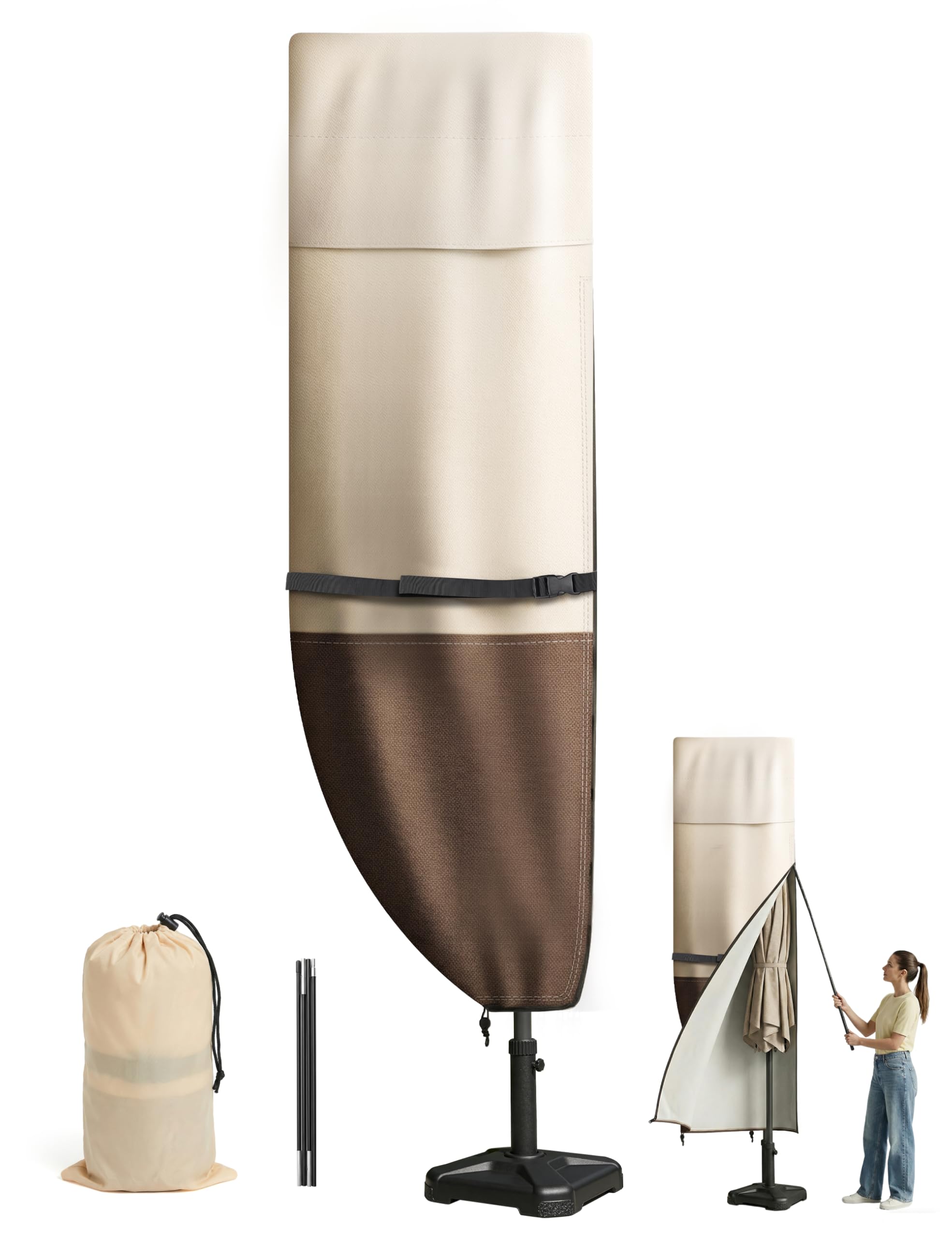 Photo 1 of Vailge Patio Umbrella Cover for Double-Sided Umbrella 13-15 Feet, 600D Oxford Outdoor Umbrella Cover Waterproof Windproof, Patio & Outdoor Umbrella Cover with Support Pole, Storage Bag