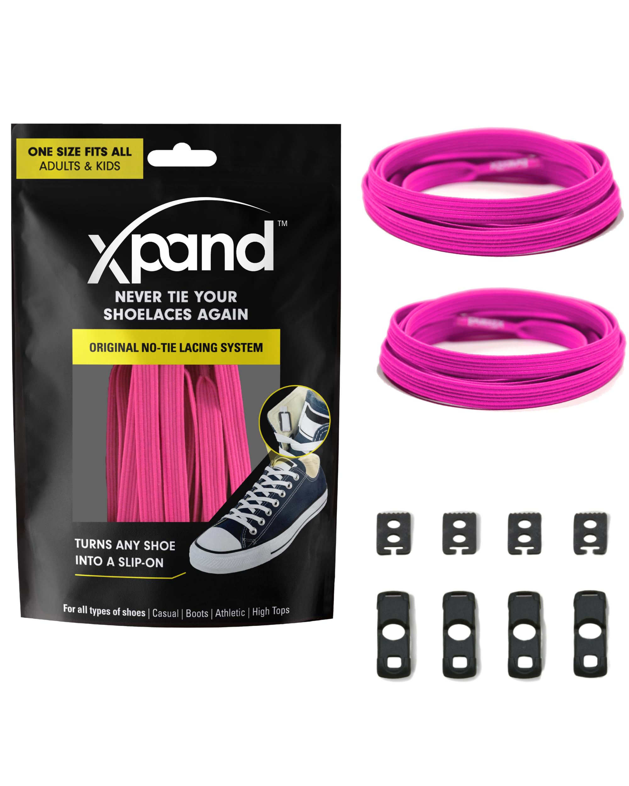 Xpand No Tie Elastic Shoelaces. 1 Size Fits All for Adults & Kids | Stretch Laces for Sneakers, Runners & High Tops Shoes