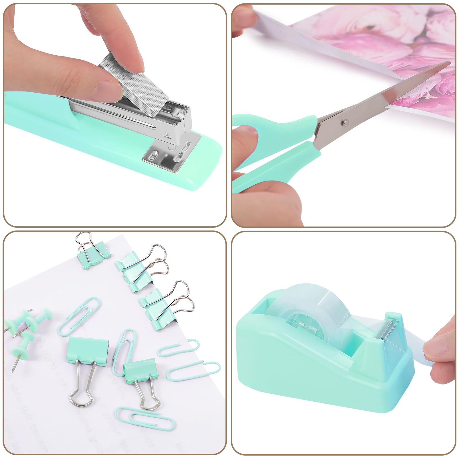 Accesorios de oficina, 10 unidades, soporte giratorio de 360 grados, suministros de oficina que incluyen grapadora, cinta, soporte de cinta, tijeras, regla, removedor de grapas, 1 caja de grapas, kit