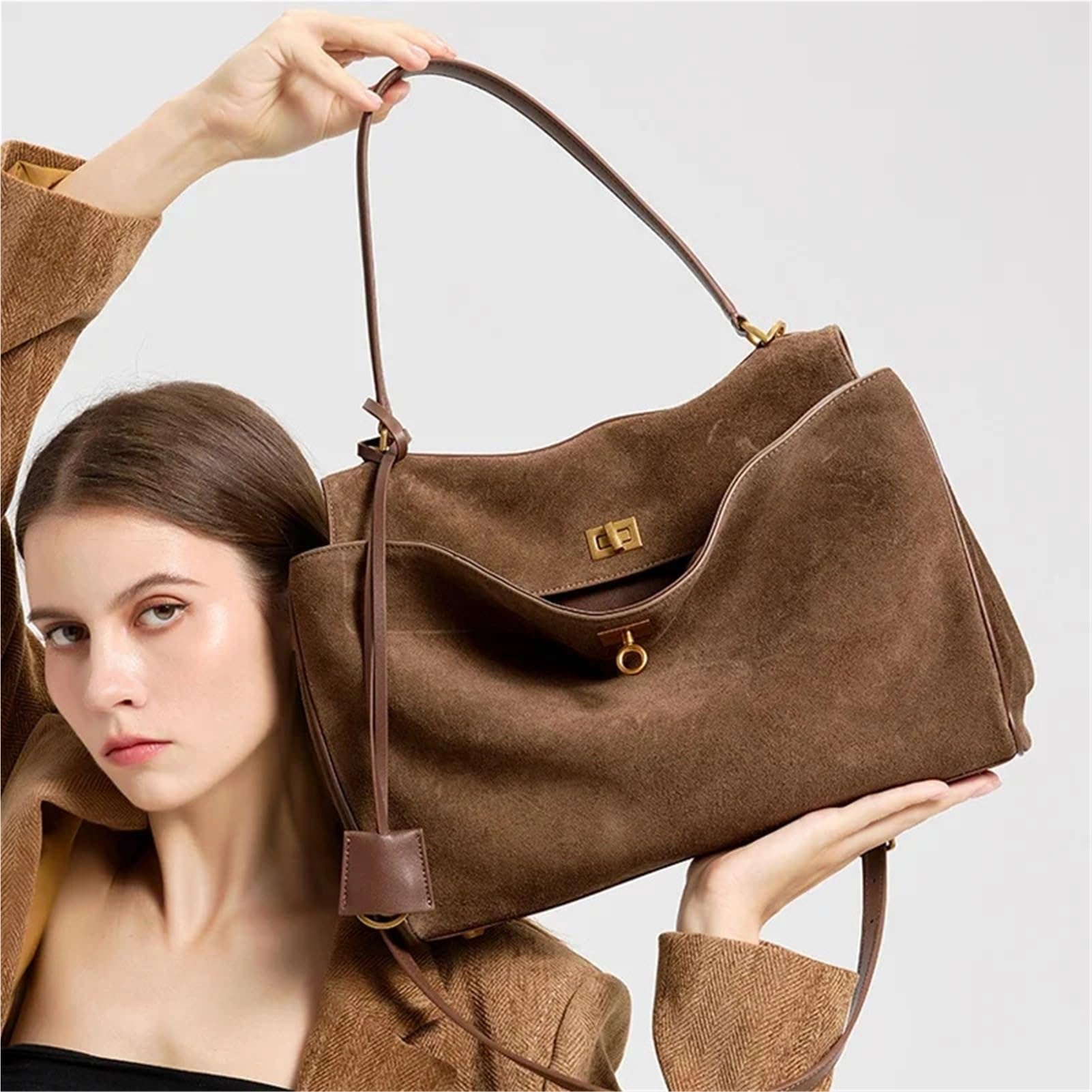Bolso de mano Retro for mujer otoño, bolso hombro gran capacidad piel ante, Vintage for viajes trabajo diarios