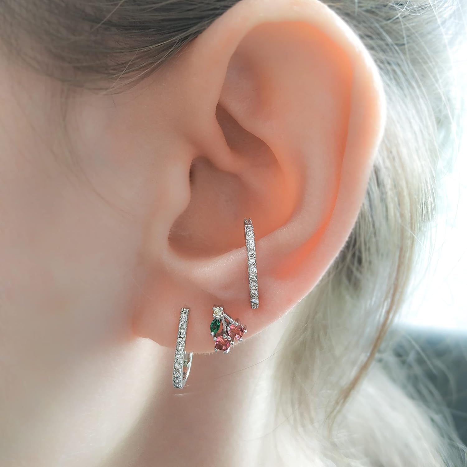 Silver Pave Earrings - Suspender Earrings - Silver CZ Earrings - CZ Diamond Earrings - Hook Earrings - J Earrings - Lobe Hugging Earrings