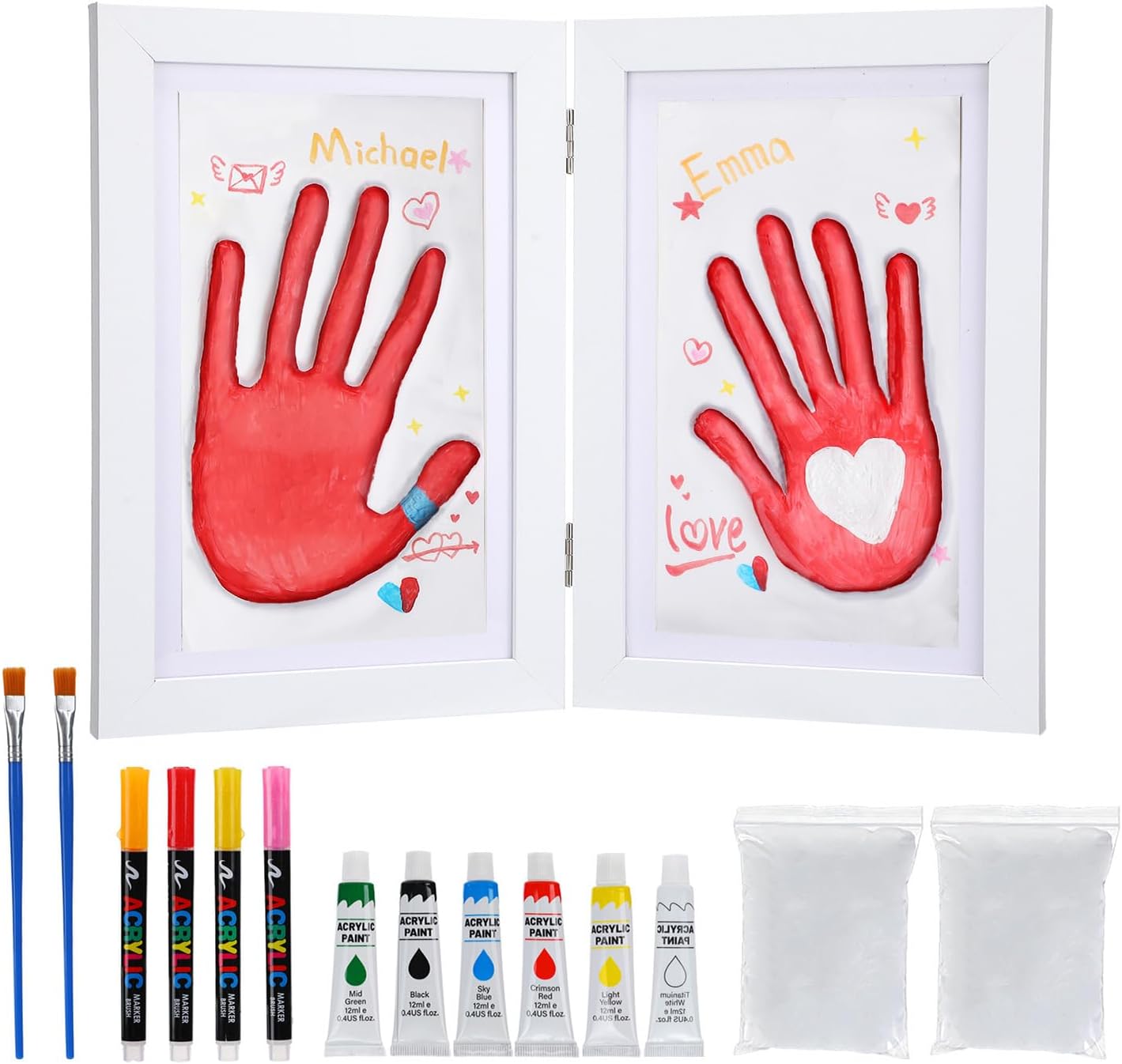 Hand Mold Kit Couples - Wooden Frame Hand Casting Handprint Kit for Couple Engagement Bridal Shower Wedding Anniversary Gifts 2026, Romantic Bride Gifts for Her & Him