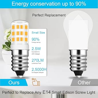 Mini E14 LED Bulb 2.5W Warm White 28W 30W Cooker Hood Bulbs Small Edison Screw LED Tubular Corn Bulb 300LM for Sewing Machine Salt Lamp Fridge Light 220-240V (2 Pack) [Energy Class E]